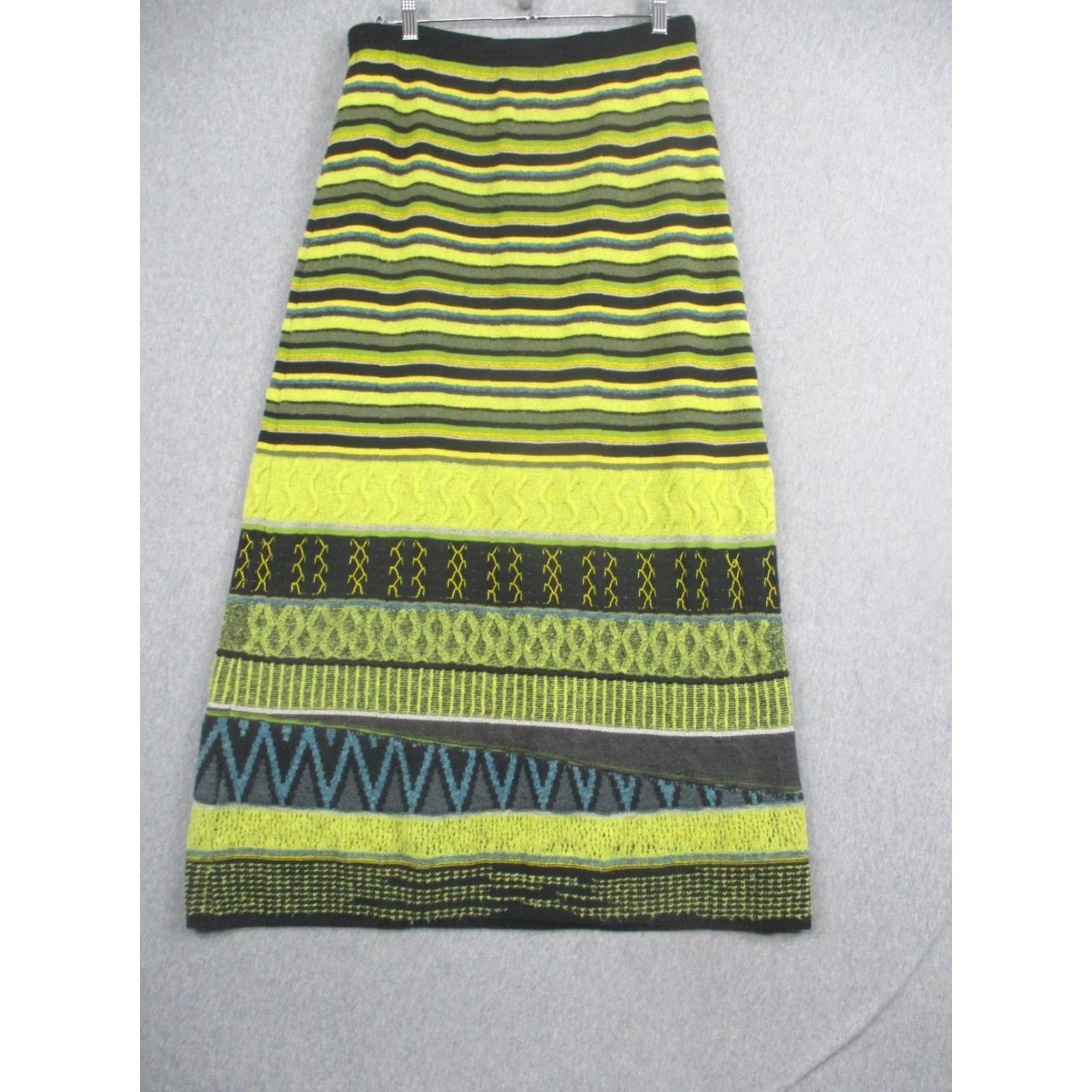 Vintage VINTAGE Questa Donna Skirt Womens 42 Green Striped Merino Wool Blend Knit Maxi Lined Size 28" / US 6 / IT 42 - 5 Thumbnail