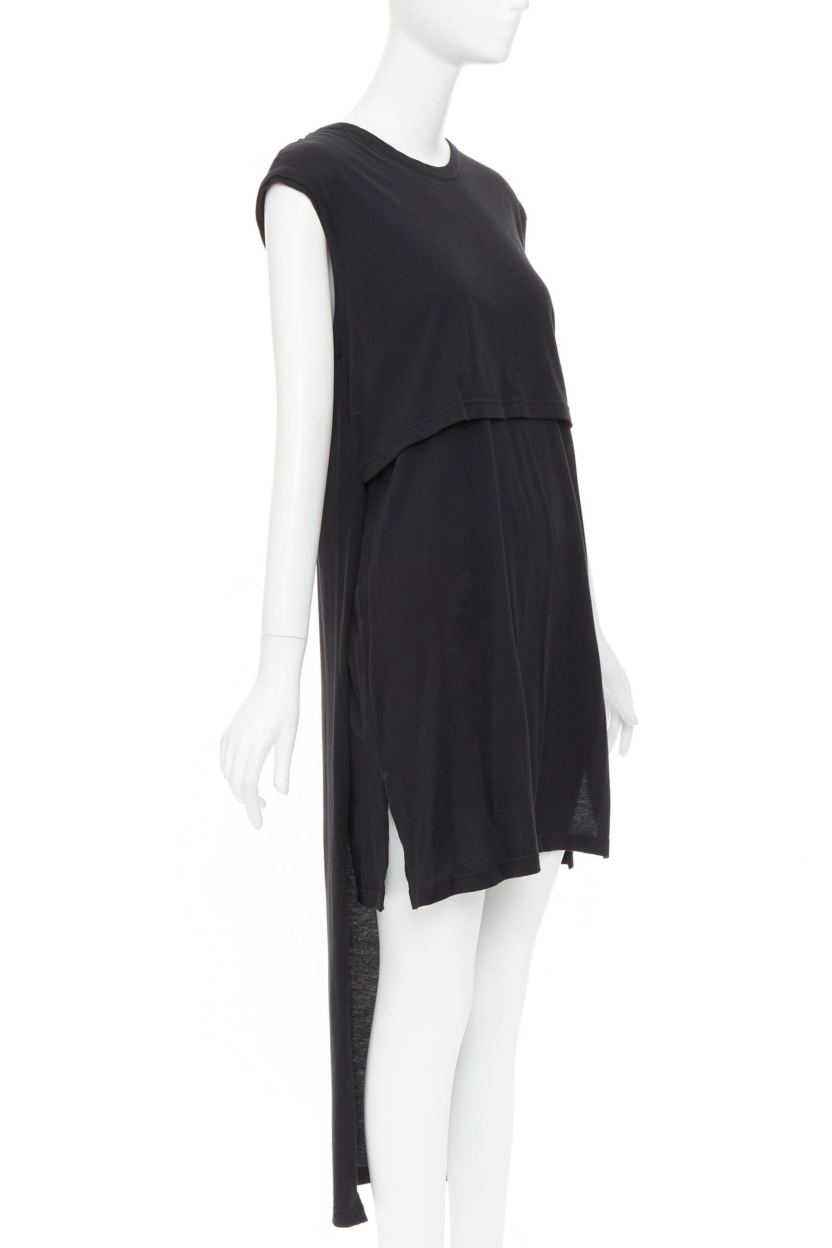 Ann Demeulemeester ANN DEMEULEMEESTER black cotton layered asymmetric hi-low trailing midi dress FR38 M Size M / US 6-8 / IT 42-44 - 1 Thumbnail