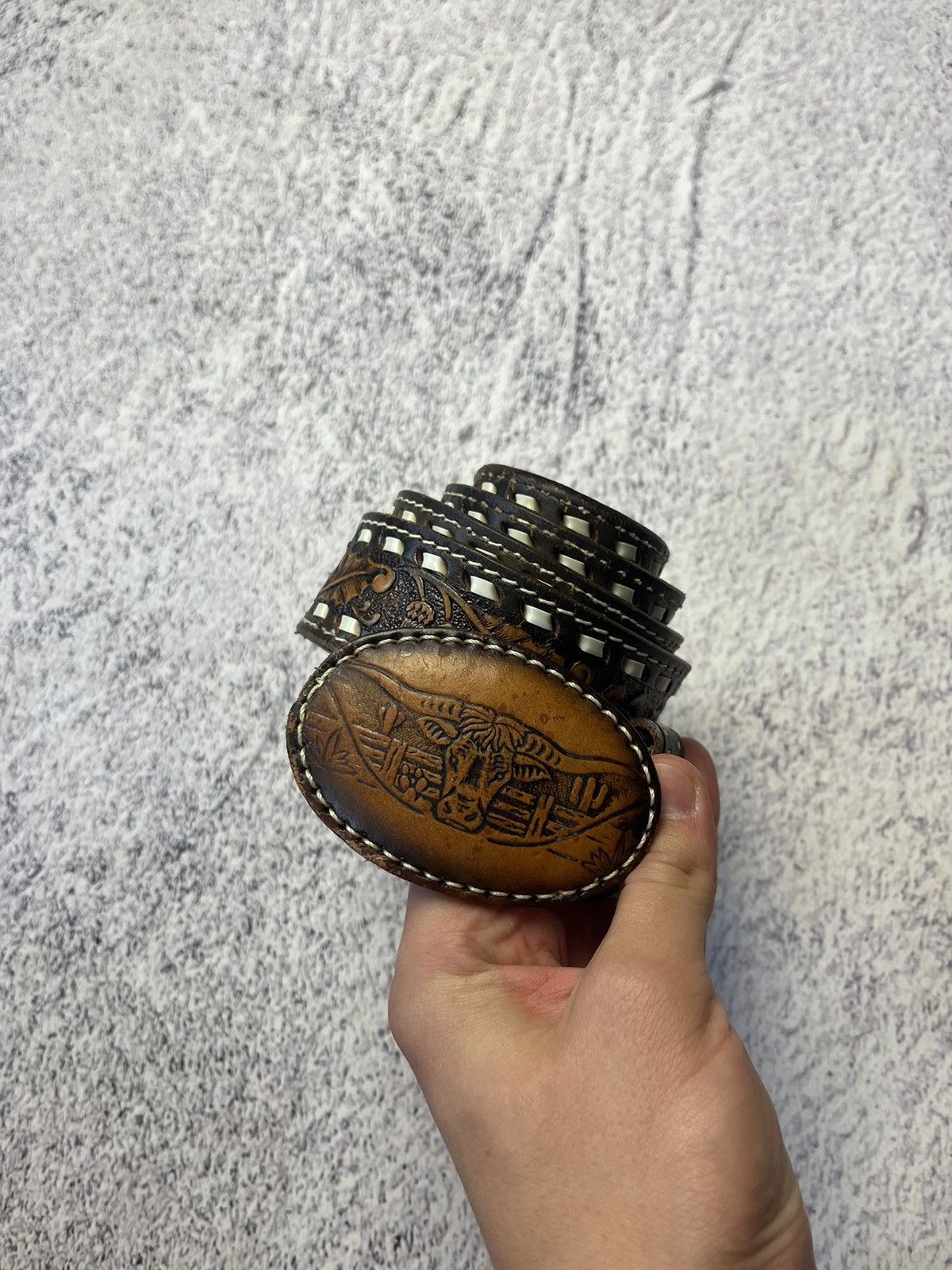 Leather Men’s Vintage Leather Belt Y2K Size ONE SIZE - 7 Thumbnail