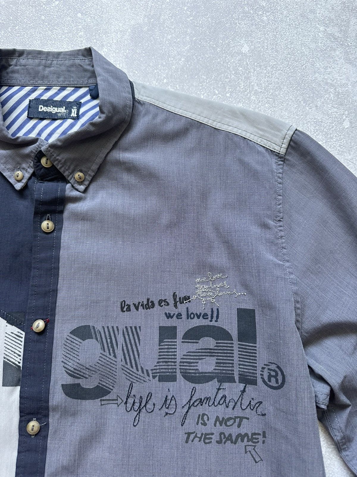 Desigual DESIGUAL Regular Fit Blue Check Plaid Long Sleeve Size XL Size US XL / EU 56 / 4 - 4 Thumbnail