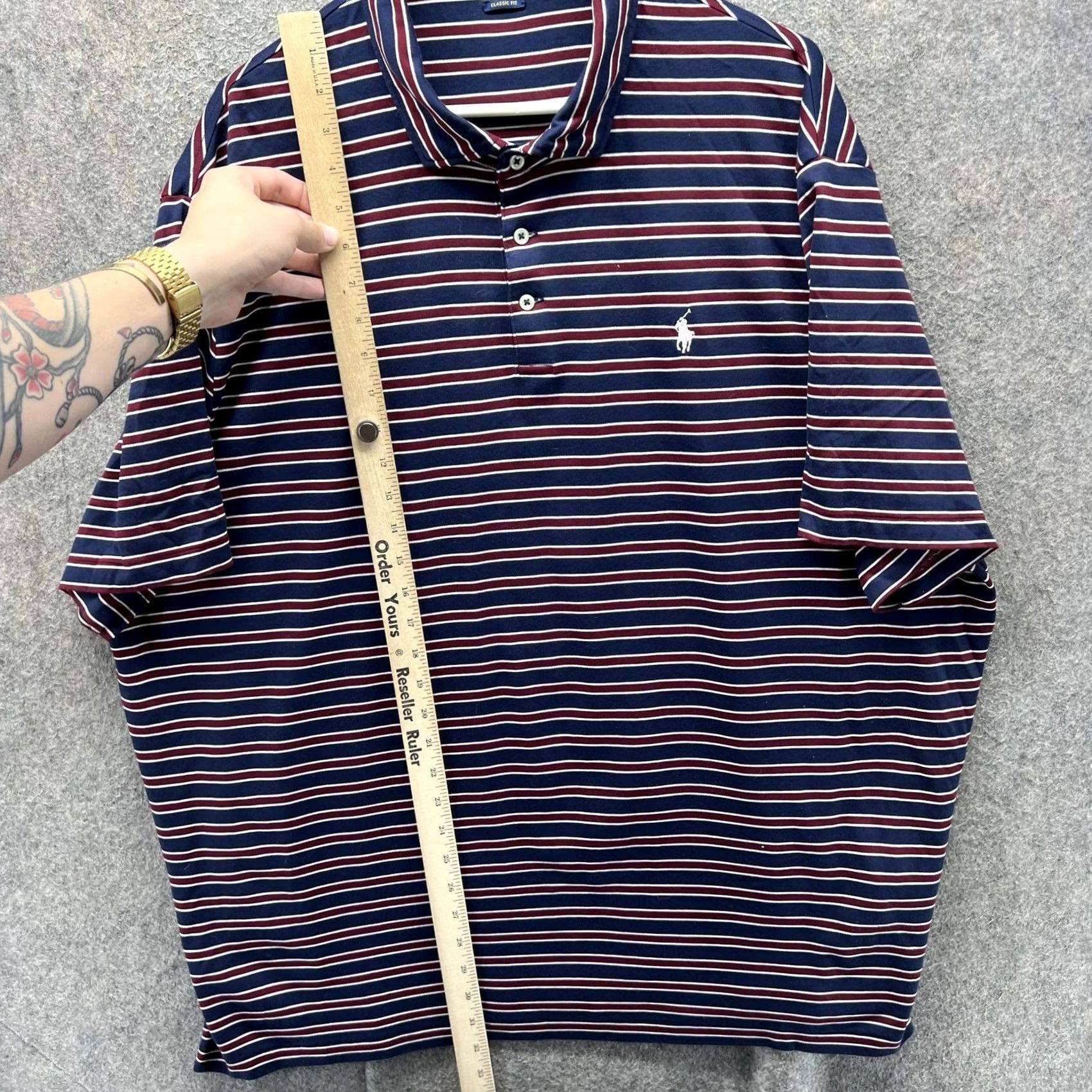 Polo Ralph Lauren Polo Ralph Lauren Polo Shirt Mens 2XL Navy Striped Classic Cotton Golf Shirt Mens 2XL Navy Striped Polo Size US XXL / EU 58 / 5 - 7 Thumbnail
