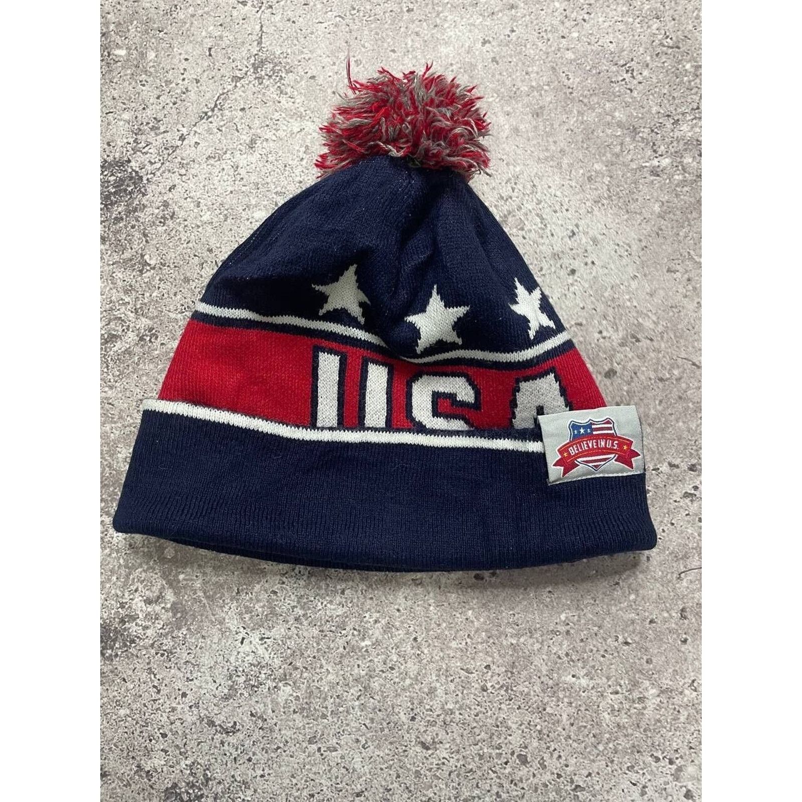 USA Olympics × Vintage Vintage Team USA “Believe in U.S.” Knit Pom Beanie Hat Size ONE SIZE - 5 Thumbnail