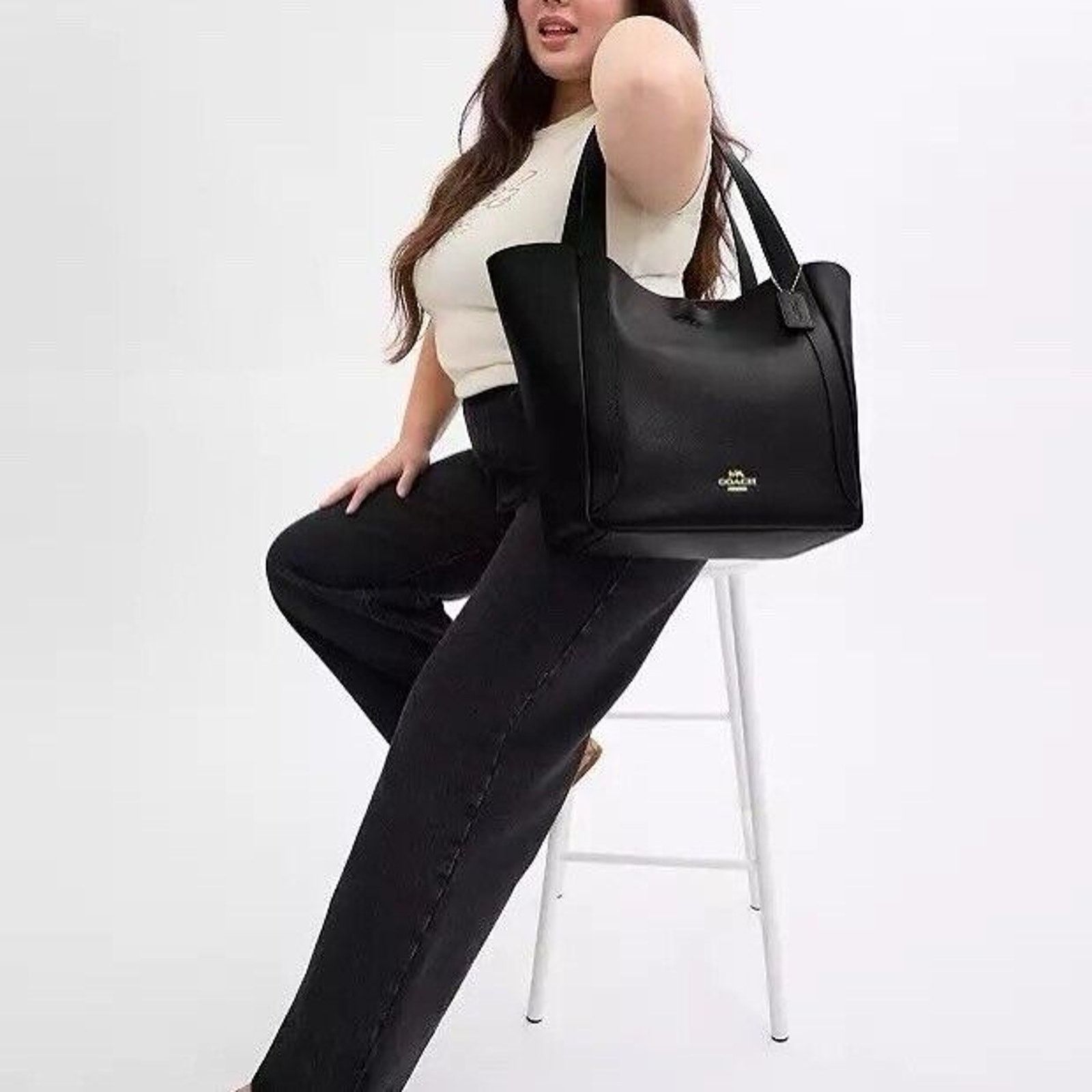 Coach NWT COACH Hadley Tote Bag Black Large Size ONE SIZE - 4 Thumbnail