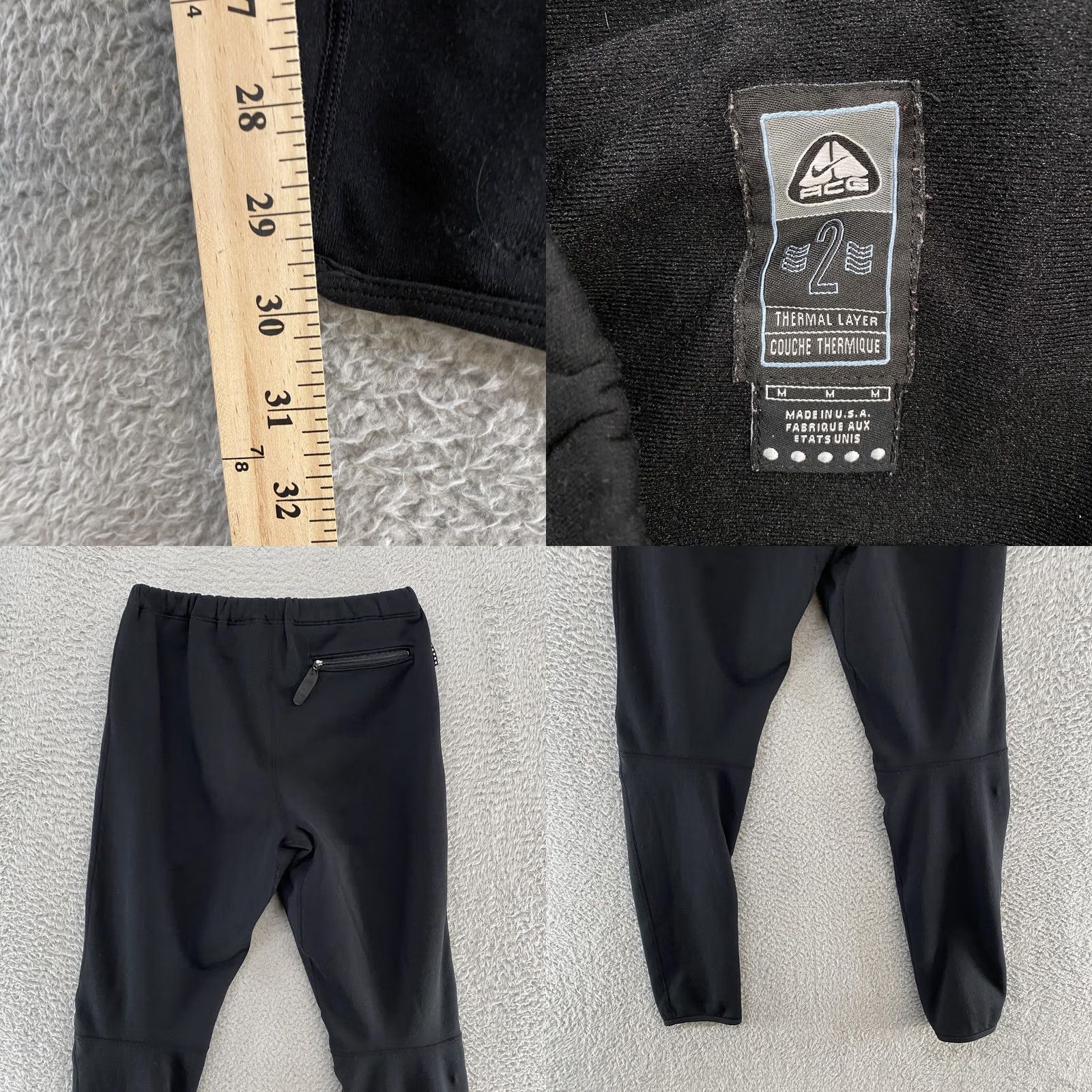 Nike VINTAGE Nike ACG Thermal Layer 2 Pants Mens M Black Polartec Fleece Base Layer Pants Size US 31 - 8 Thumbnail