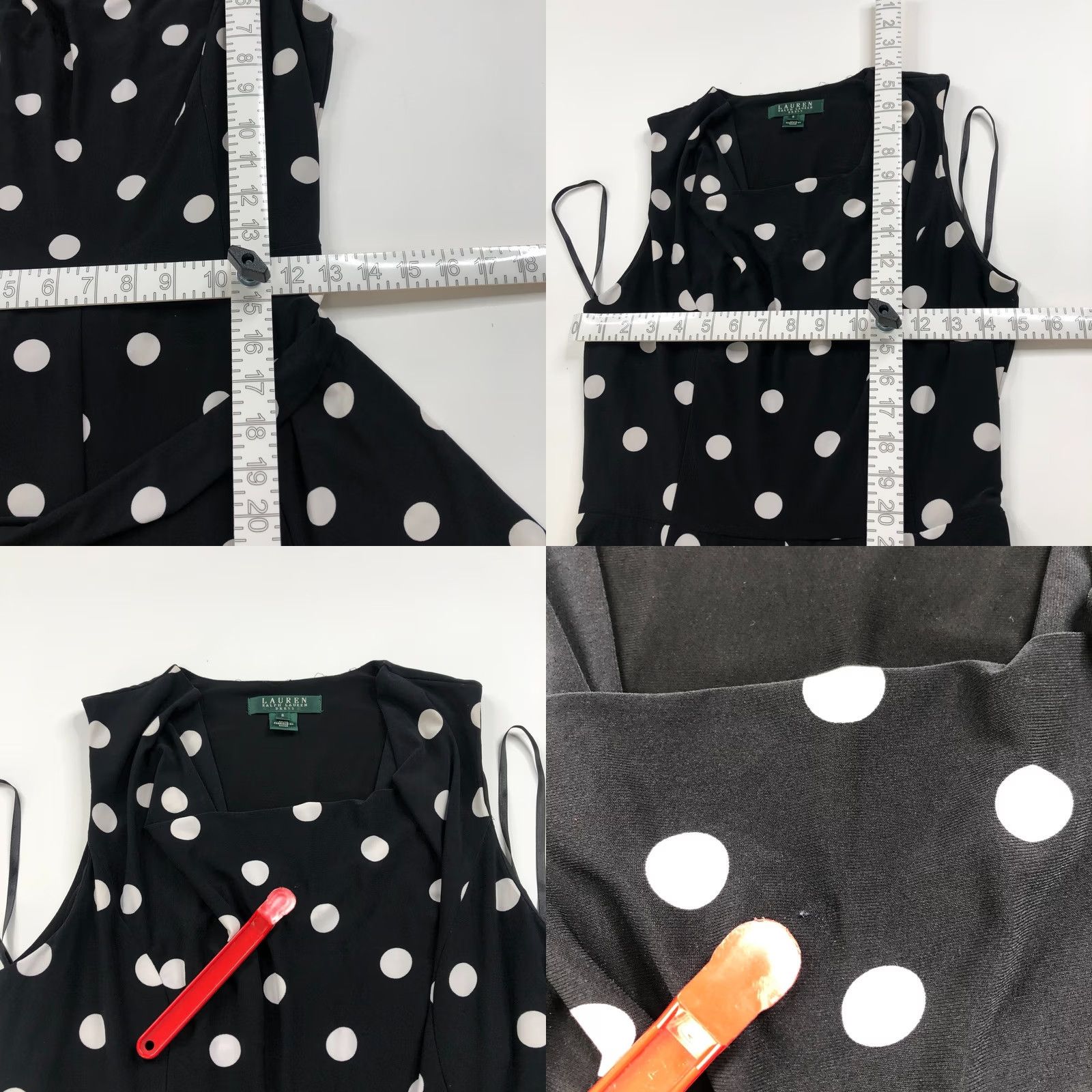 Ralph Lauren Lauren Ralph Lauren A-Line Dress Women 8 Black Polka Dot Sleeveless Knee Length Casual Pullover Knit Polyester Spandex Size M / US 6-8 / IT 42-44 - 8 Thumbnail