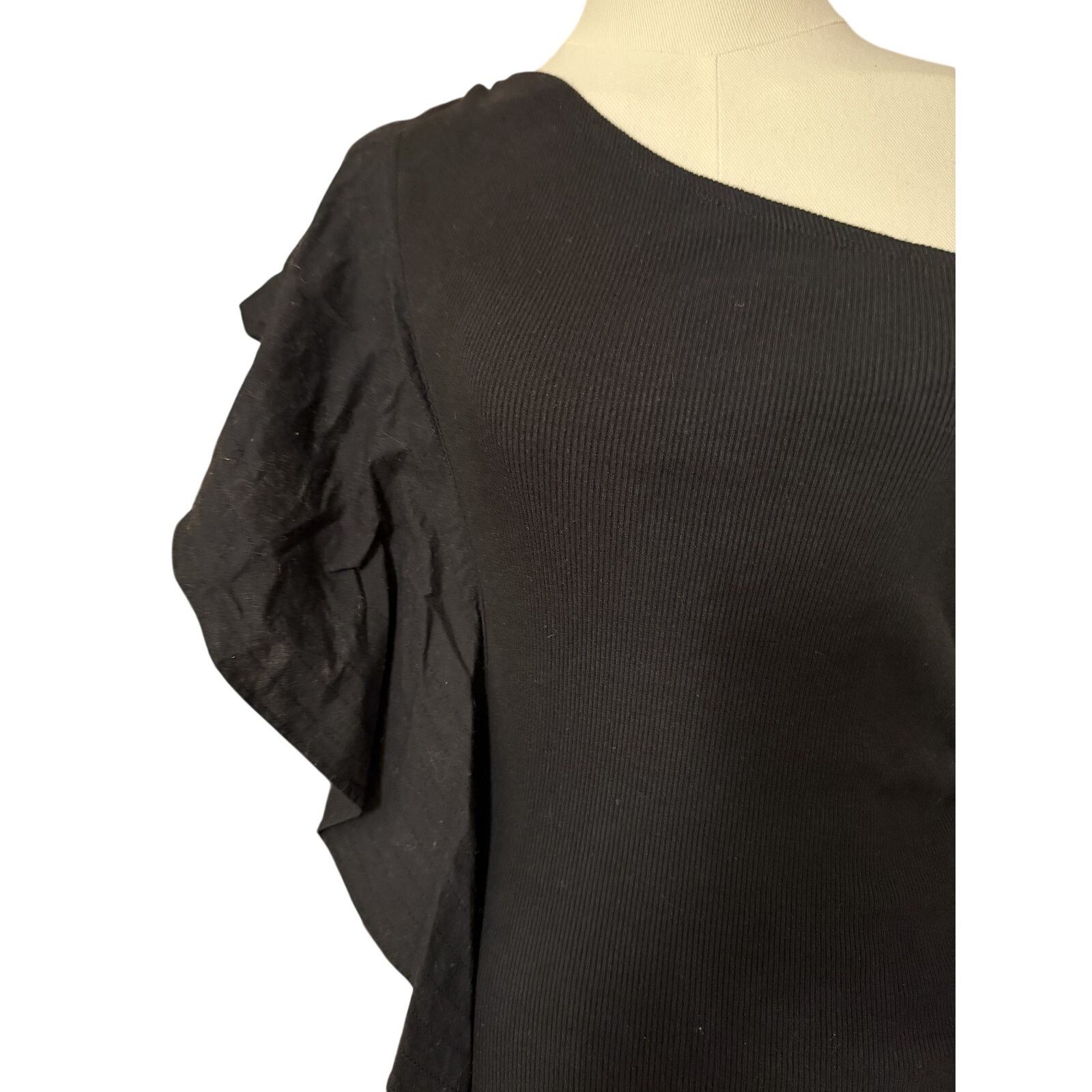 Anthropologie Anthropologie One Shoulder Ruffled Blouse in Black - X Small Size XS / US 0-2 / IT 36-38 - 15 Thumbnail