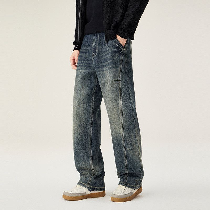 Vintage American retro distressed patchwork straight jeans for men Size US 32 / EU 48 - 3 Thumbnail