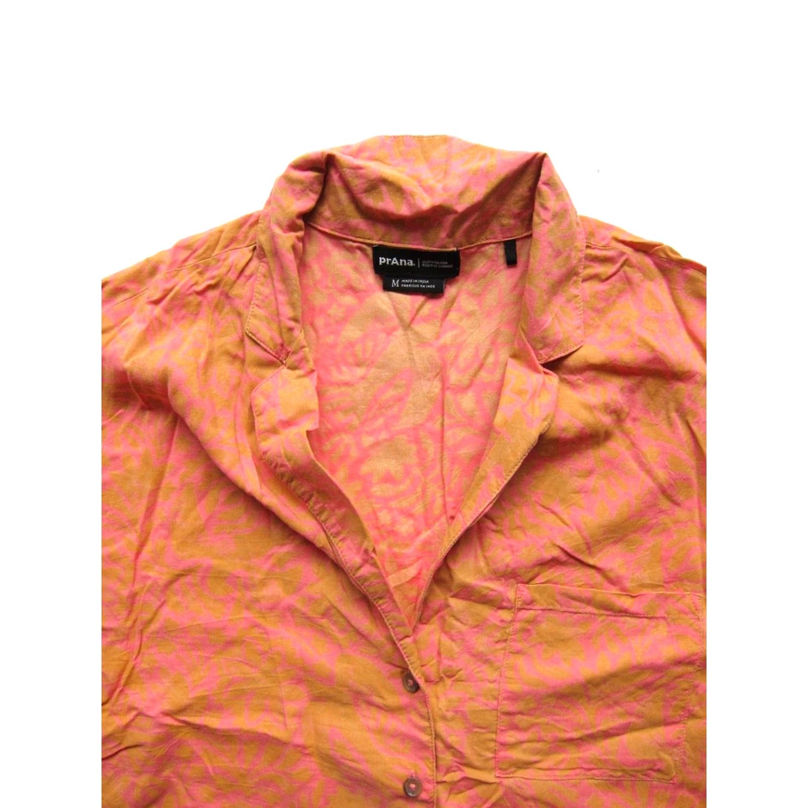 Prana VINTAGE PrAna 100% Rayon Pink Brown Floral Button Up Short Sleeve Crop Blouse Medium Size M / US 6-8 / IT 42-44 - 3 Thumbnail