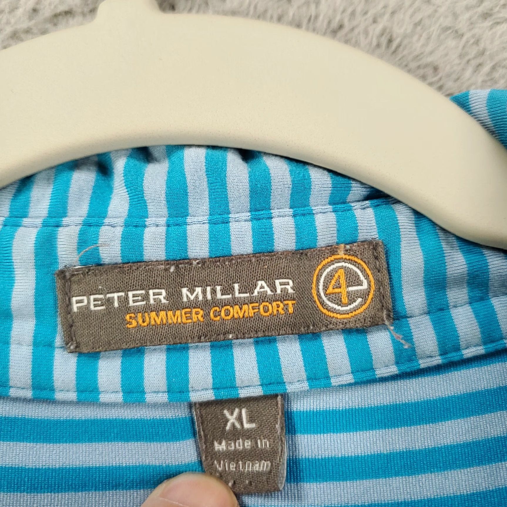 Peter Millar Peter Millar Summer Comfort Shirt Mens XL Blue White Stripe Tech Performance Polo Short Sleeve Golf Size US XL / EU 56 / 4 - 5 Thumbnail