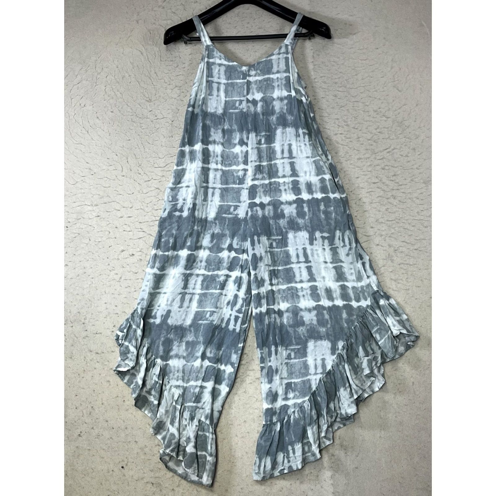 Vintage Japna Womens Tie-Dye Jumpsuit One-Piece XS Blue Ruffle Boho Wide-Leg Beach Hippie Size 26" / US 2 / IT 38 - 2 Thumbnail