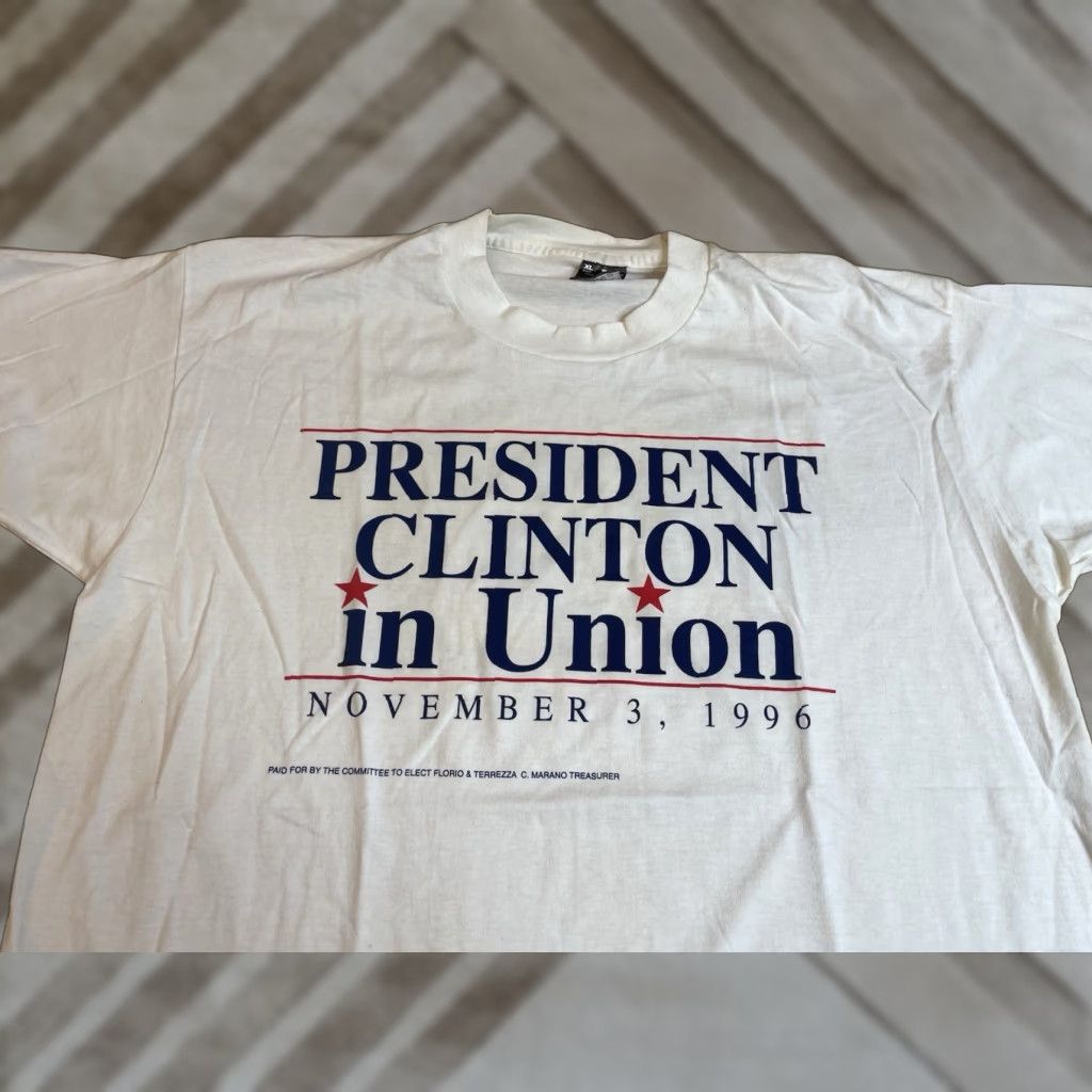Fruit Of The Loom VINTAGE Bill Clinton Presidential T-Shirt 1996 Double-Sided Size XL Men White Cotton Short Sleeve Crew Neck T-Shirt Size US XL / EU 56 / 4 - 1 Thumbnail