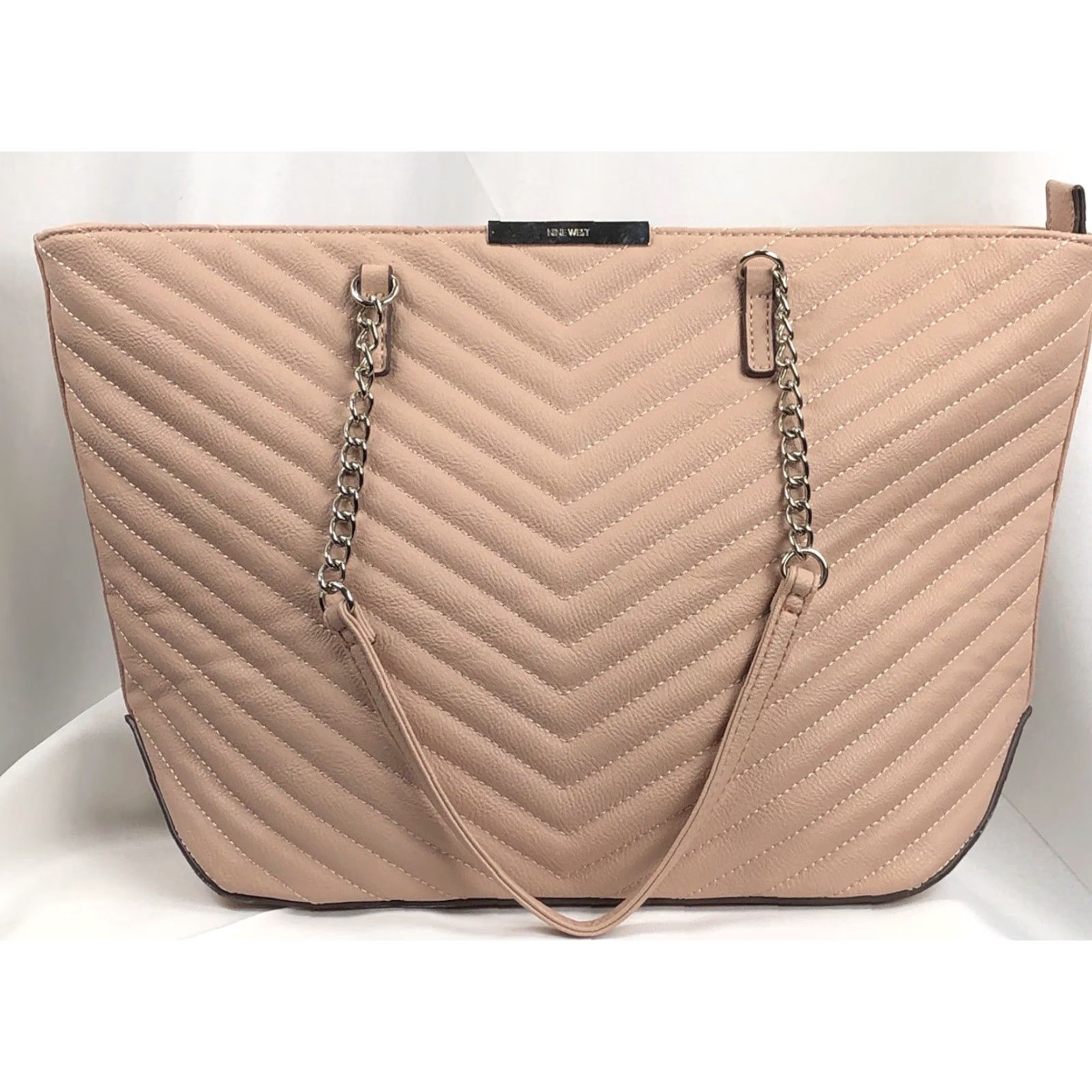Nine West Nine West Quilted Tote Large Handbag Beige Double Chain Handles Faux Leather Purse Women Size ONE SIZE - 2 Thumbnail