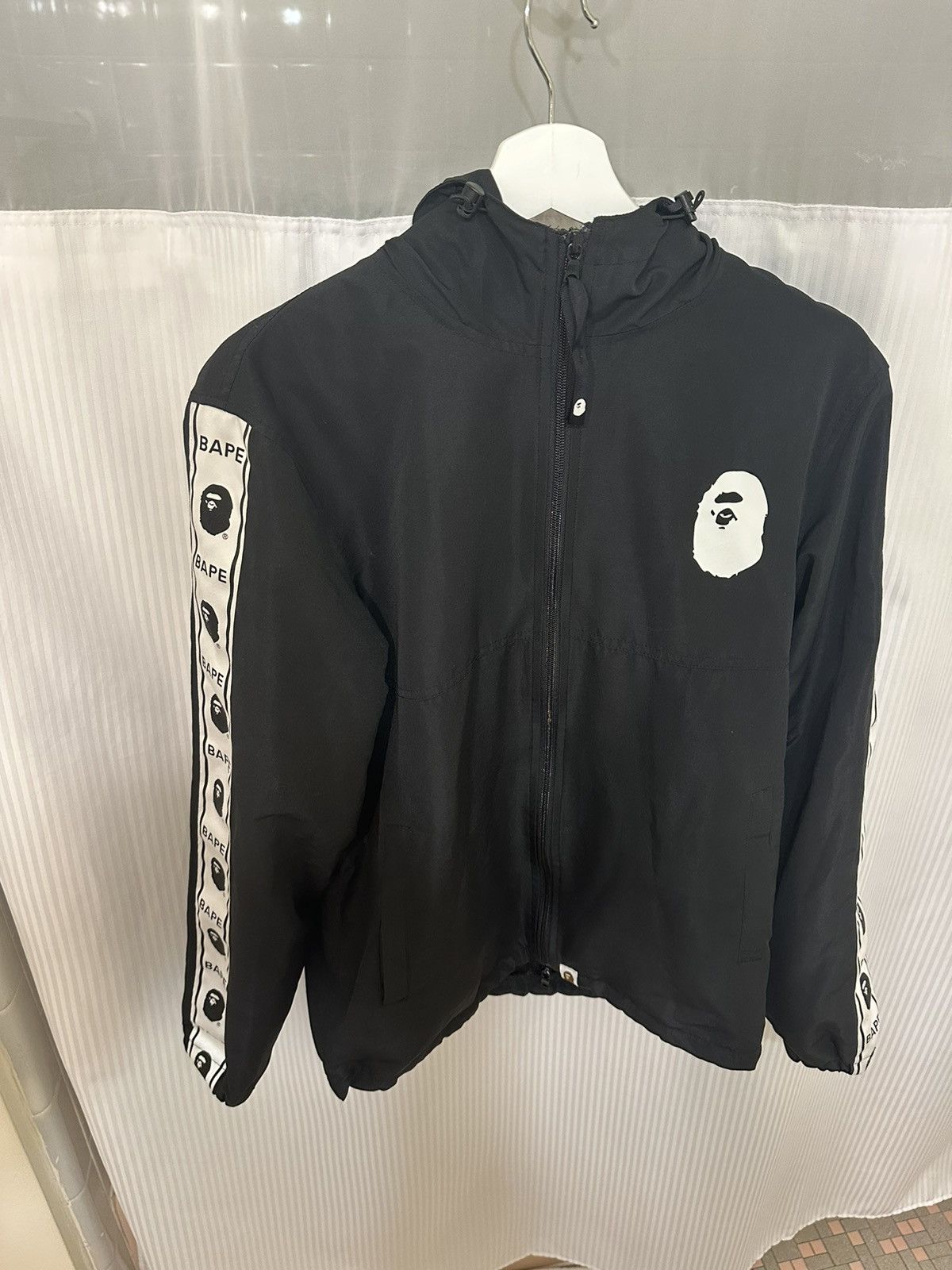 image of Bape Tape Line Hoodie Jacket in Black, Men's (Size Medium)