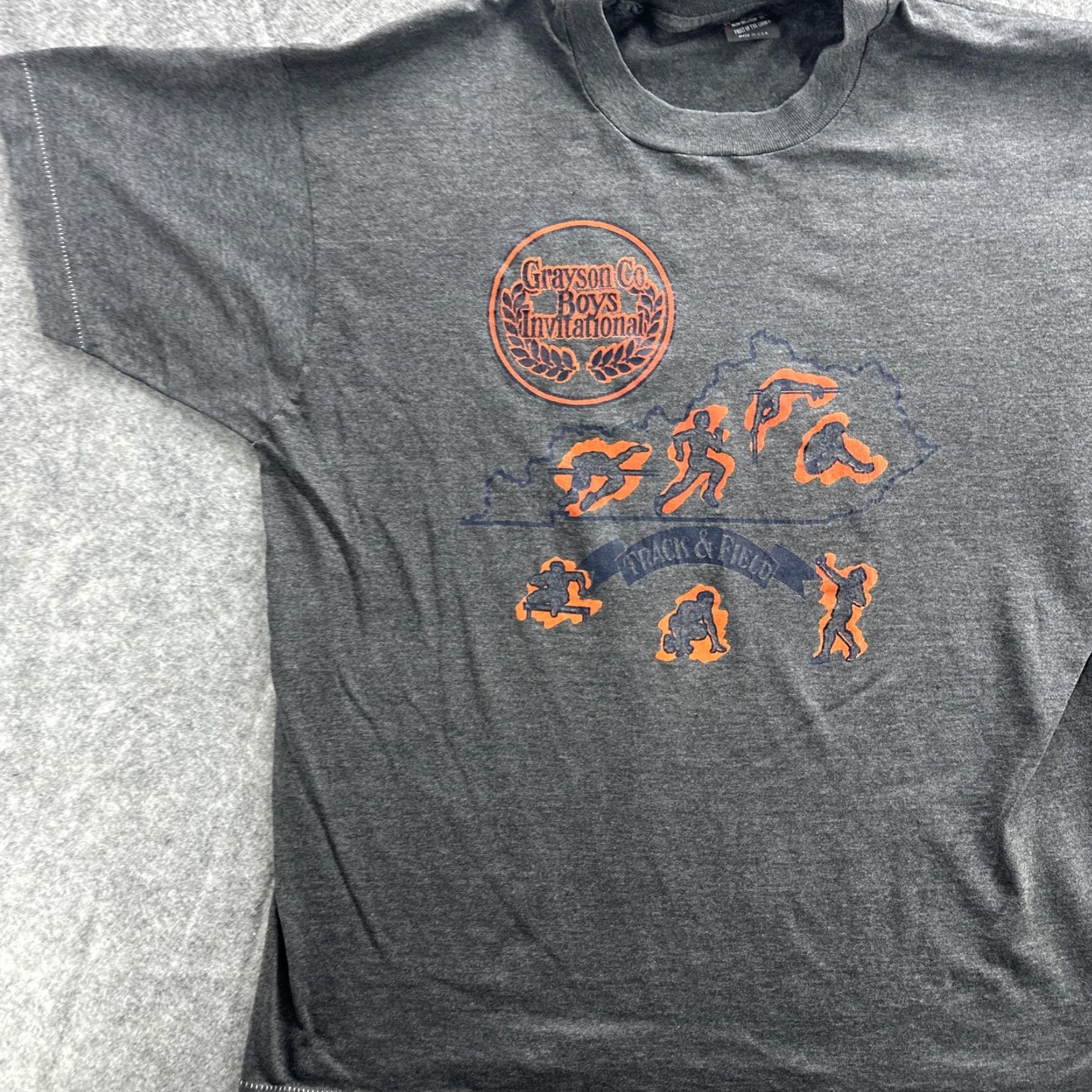 Fruit Of The Loom VINTAGE Grayson Co. Boys Invitational Shirt Mens XL Gray Track & Field USA 90s Shirt Mens XL Gray Heather Charcoal Graphic Print US Made 1990s Size US XL / EU 56 / 4 - 4 Thumbnail