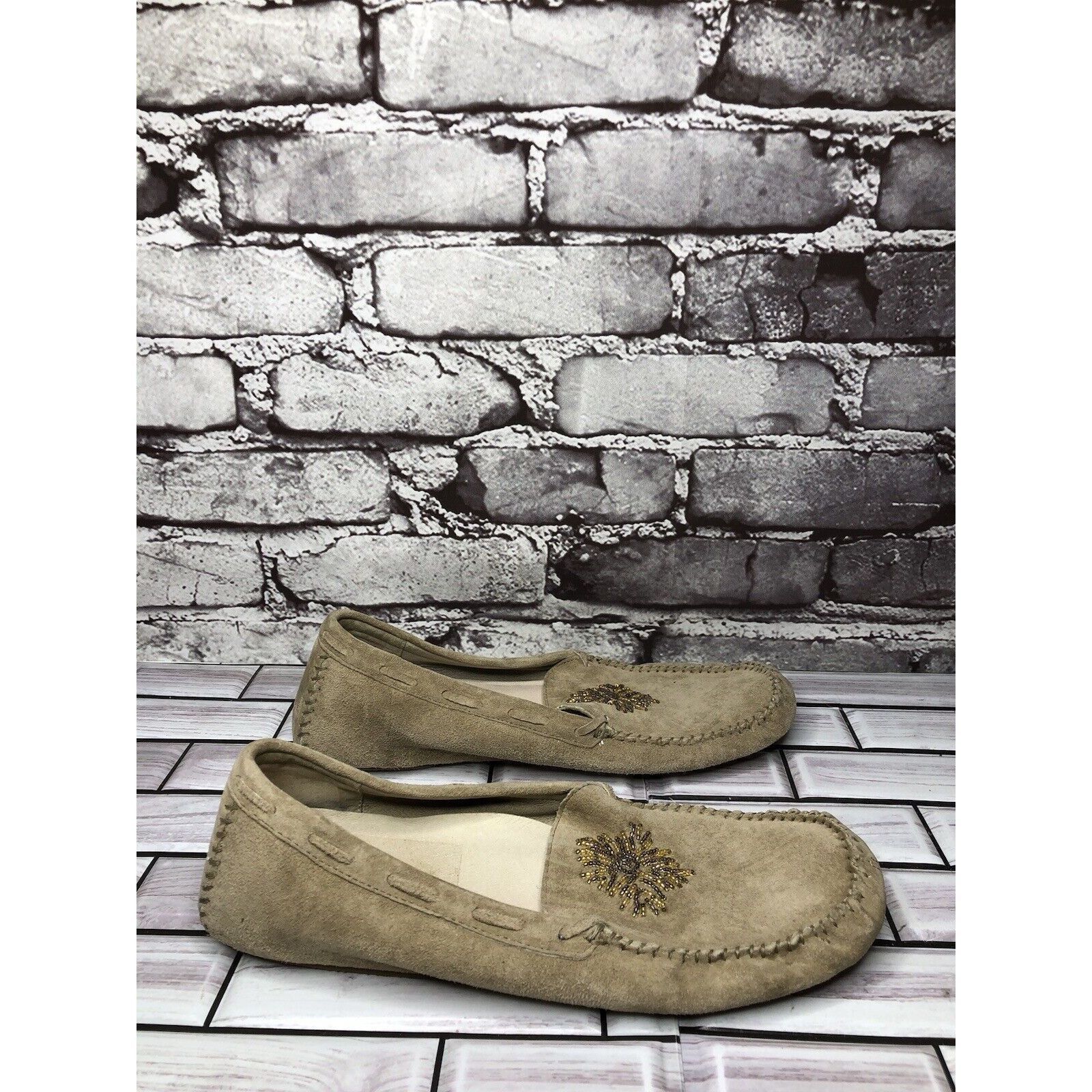 Hush Puppies Hush Puppies Beige Leather Gem Handsewn Loafers Driving Shoe Size US 7.5 / IT 37.5 - 3 Thumbnail