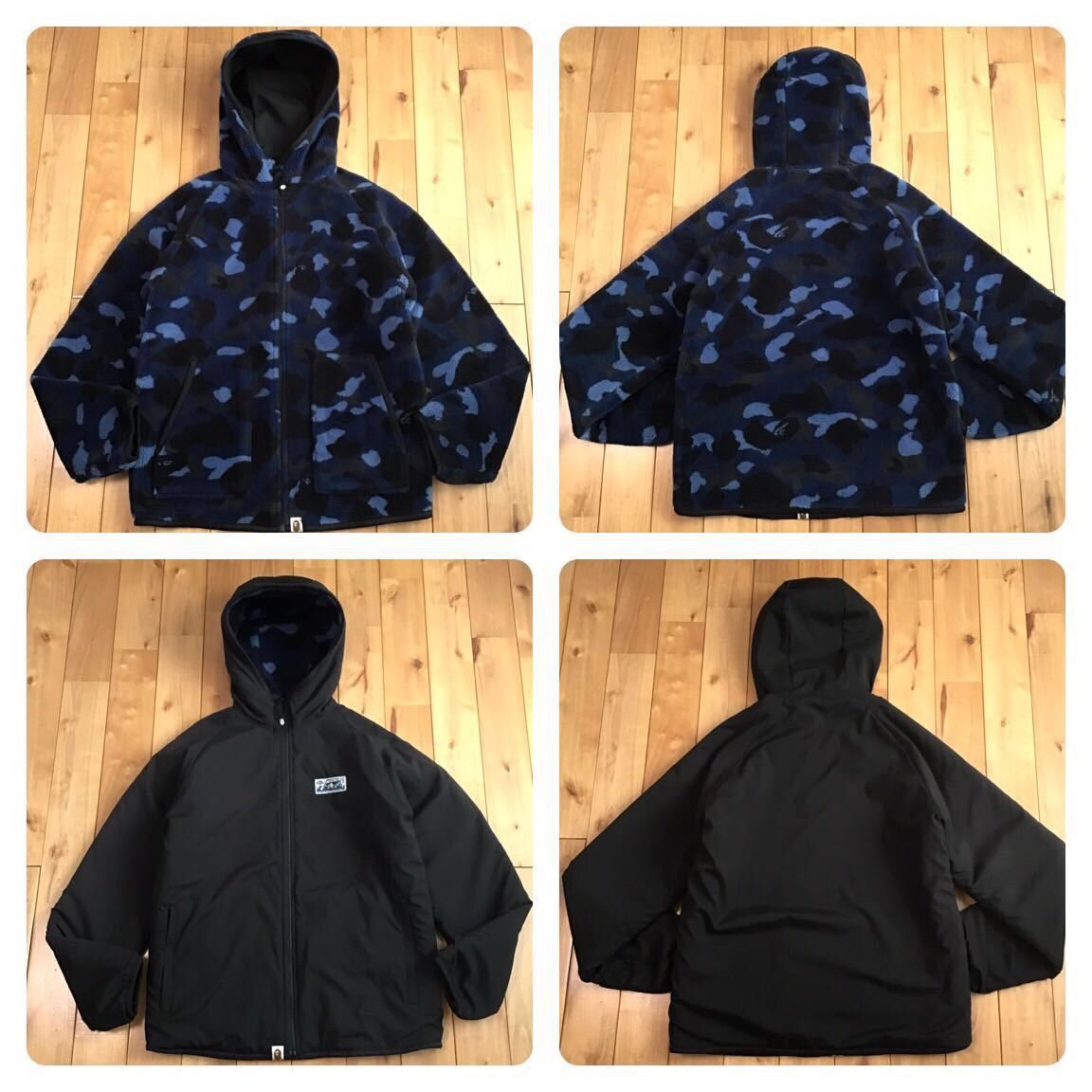 image of Bape x Nigo Reversible Blue Camo X Black Boa Zip Hoodie A Bathing Ape in Blue/Black (Size Medium)