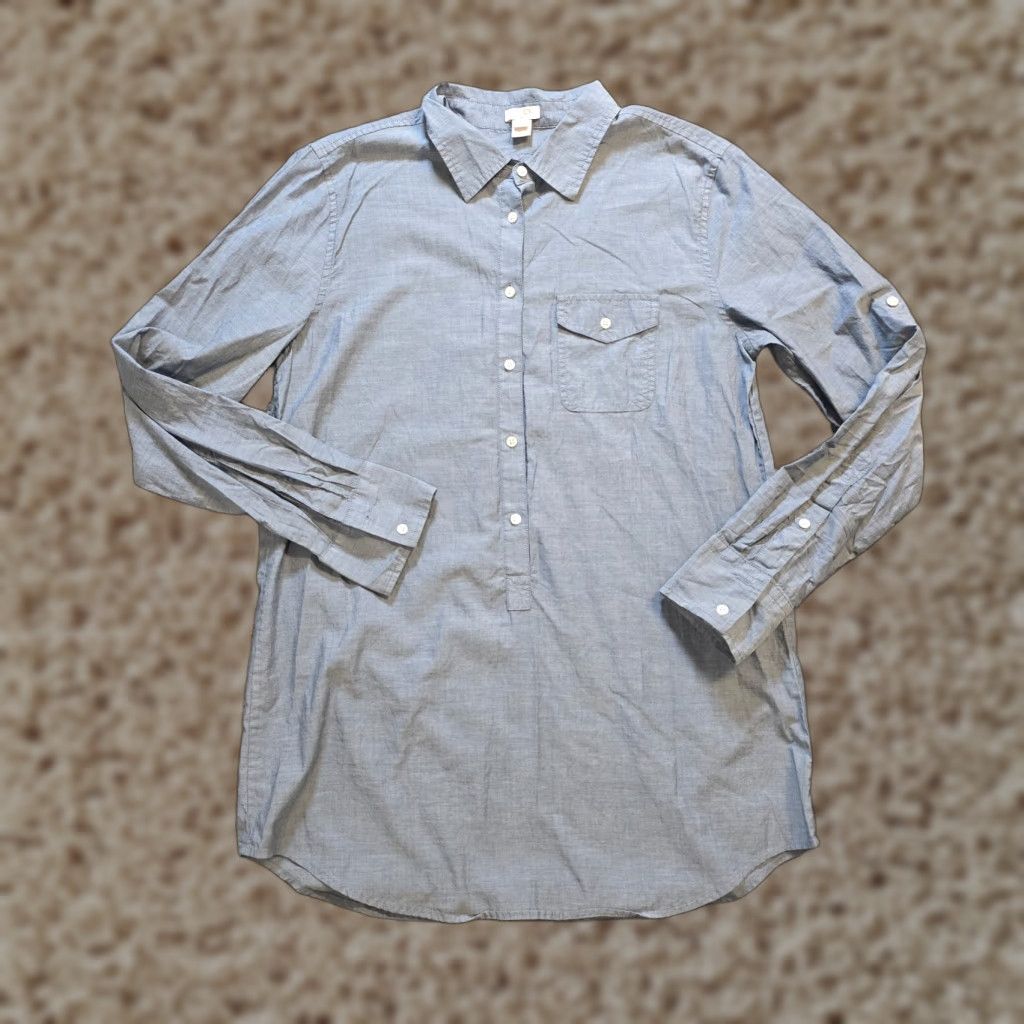J.Crew J.CREW Blouse Womens M Blue Lightweight Long Sleeve Tunic 1/4 Button Career) Size M / US 6-8 / IT 42-44 - 1 Thumbnail