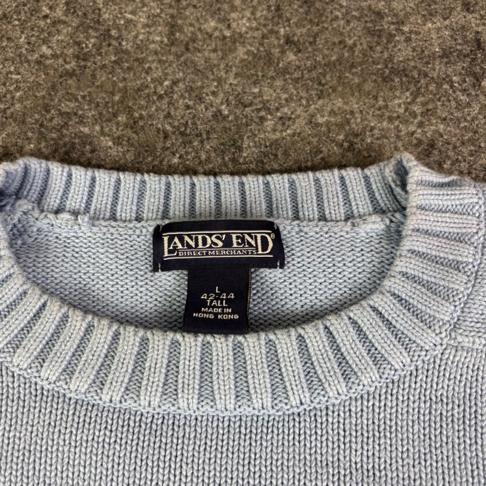 Lands' End Lands End Sweater Unisex Adults Knit Wool Round Neck Long Sleeve Raglan Knit Style Vintage 90s Casual Workwear L Tall Blue Solid Logo Size L / US 10 / IT 46 - 3 Thumbnail
