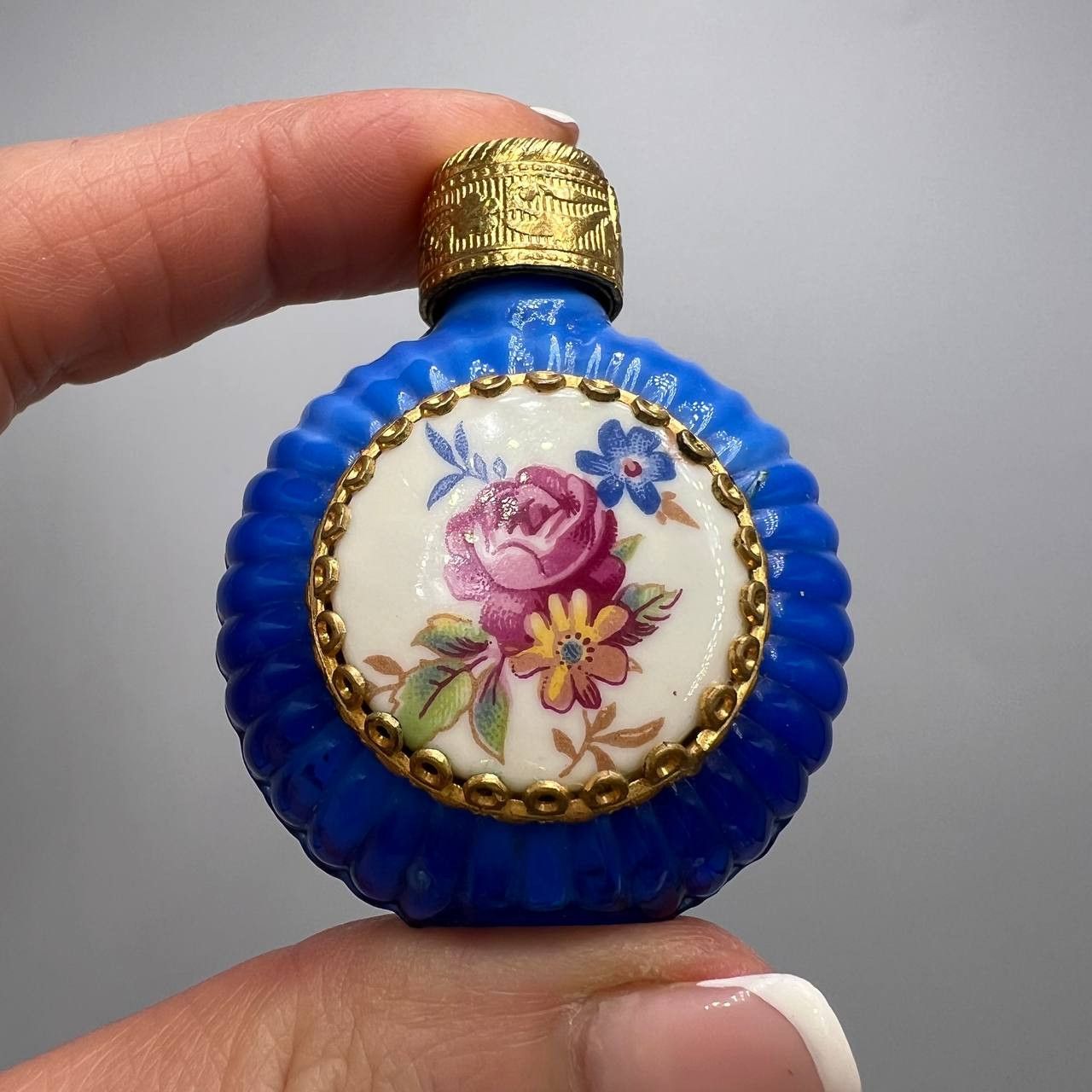 Vintage 1970s Vintage USSR Perfume Flask Bottle Blue Glass Porcelain Size ONE SIZE - 1 Thumbnail