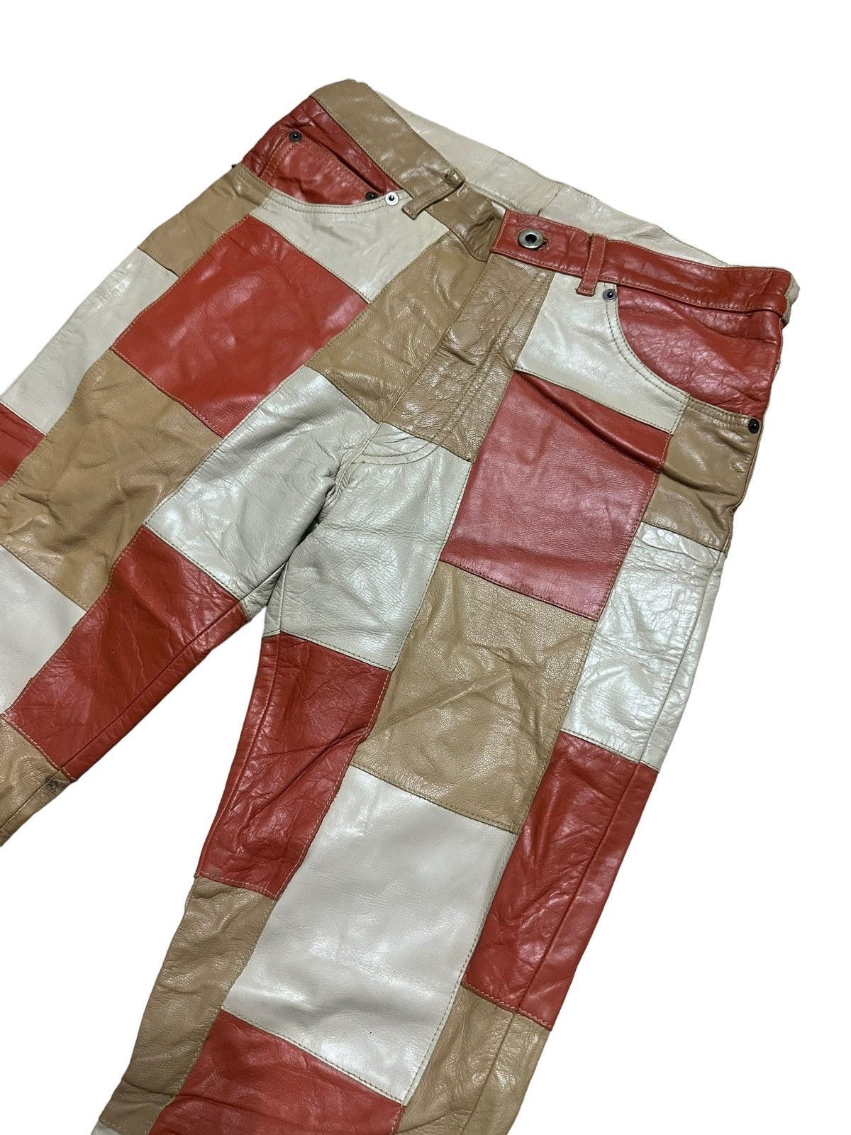 Genuine Leather × Issey Miyake × Japanese Brand INSANE🔥 LES VIS a BOIS LEATHER PATCHWORK Pants Size US 28 / EU 44 - 3 Thumbnail