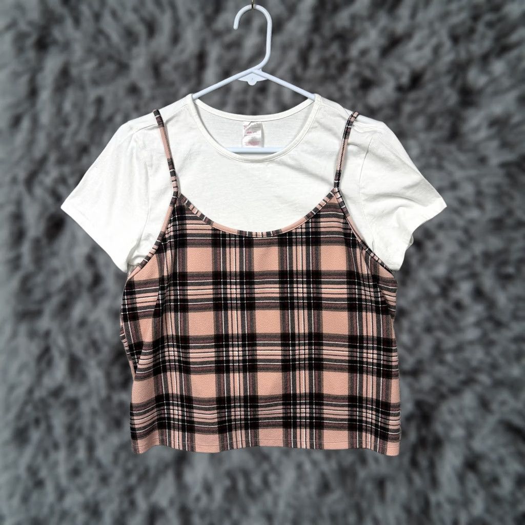 Vintage No Boundaries T-Shirt XXXL Juniors Layered Plaid Cami Overlay Crew Neck Short Sleeve Casual Summer Vintage No Boundaries Size XXL / US 16-18 / IT 52-54 - 1 Thumbnail