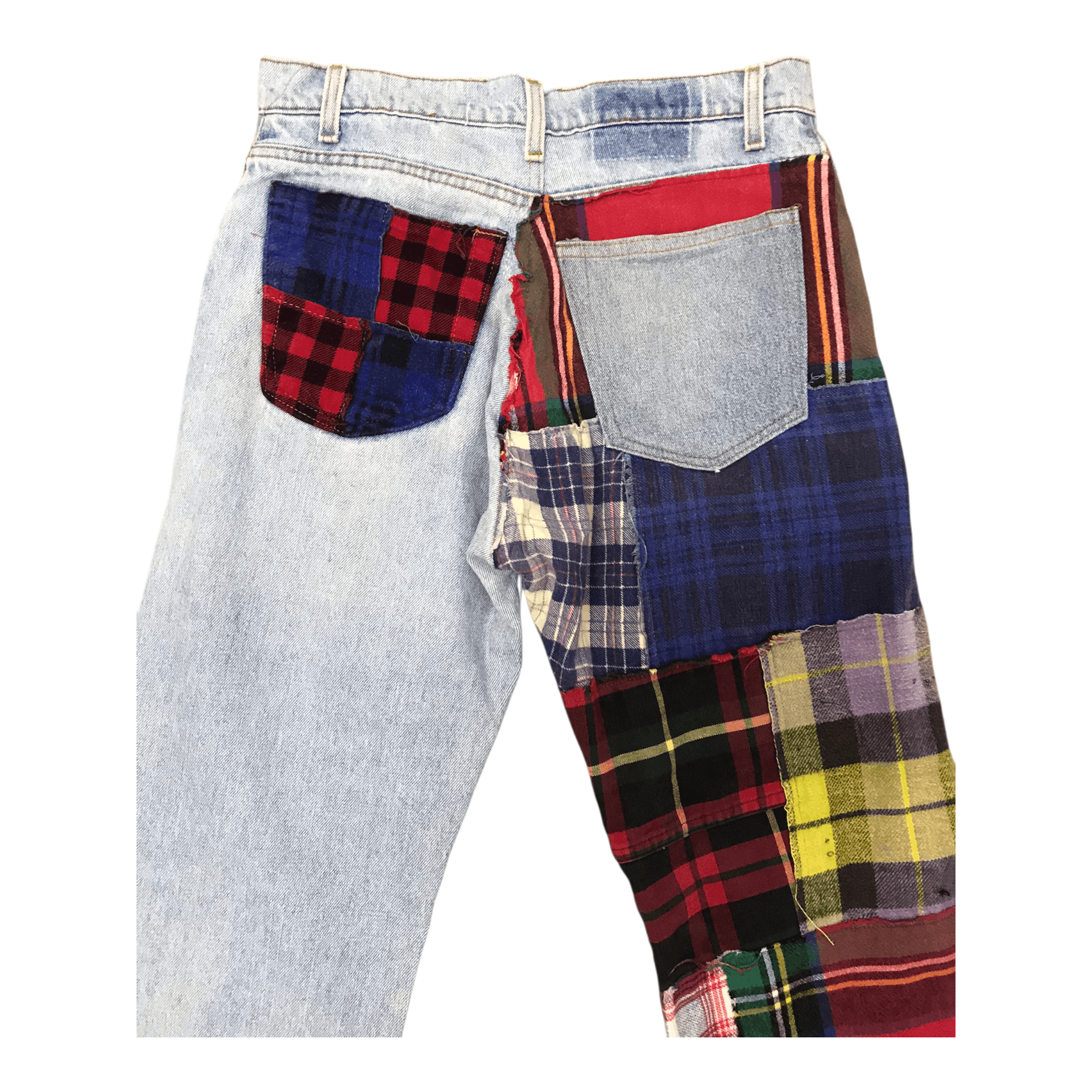 If Six Was Nine × Japanese Brand Blue Denim Tartan Patchwork Pant Size US 32 / EU 48 - 3 Thumbnail