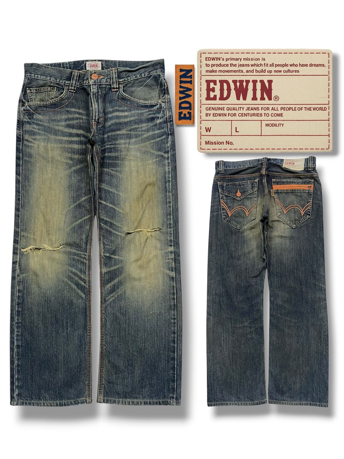Edwin Loose Vintage Edwin 403XVS - Faded Mud Wash,Distressed Denim Size US 35 - 1 Thumbnail
