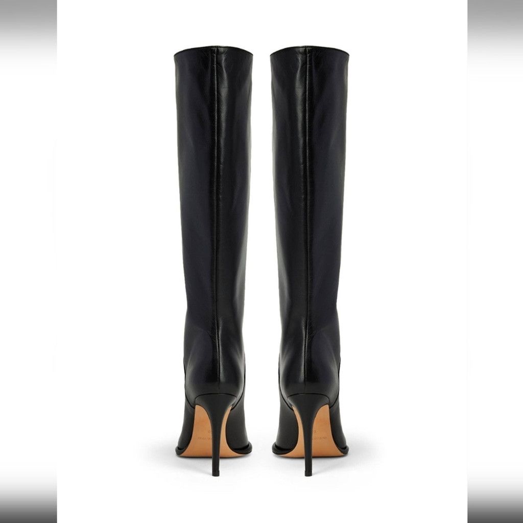 8 by YOOX Black Leather Heeled Knee-High Boots Size US 8 / IT 38 - 4 Thumbnail