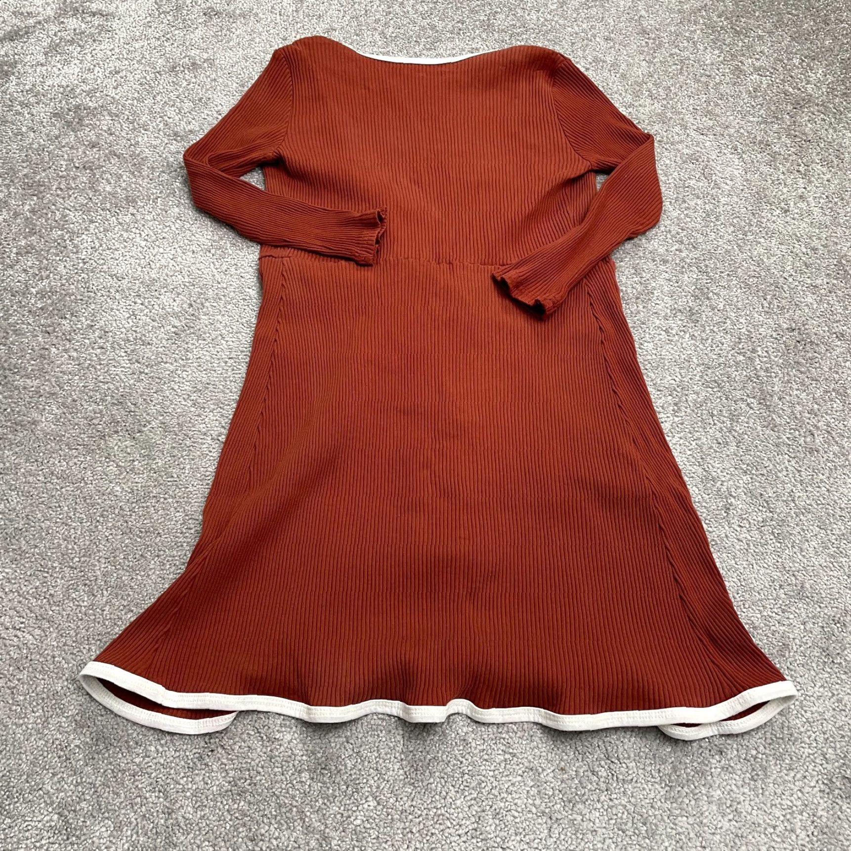 Vintage Unbranded Ribbed Knit Robe Womens XS Brown White Tie Long Sleeve Stretch Cover Size XS / US 0-2 / IT 36-38 - 2 Thumbnail
