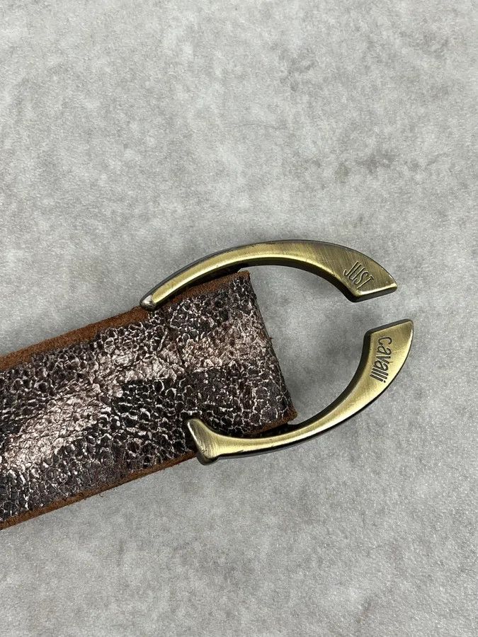 Just Cavalli 2000s Cavalli Brown Eroded Premium Leather Belt Size ONE SIZE - 7 Thumbnail