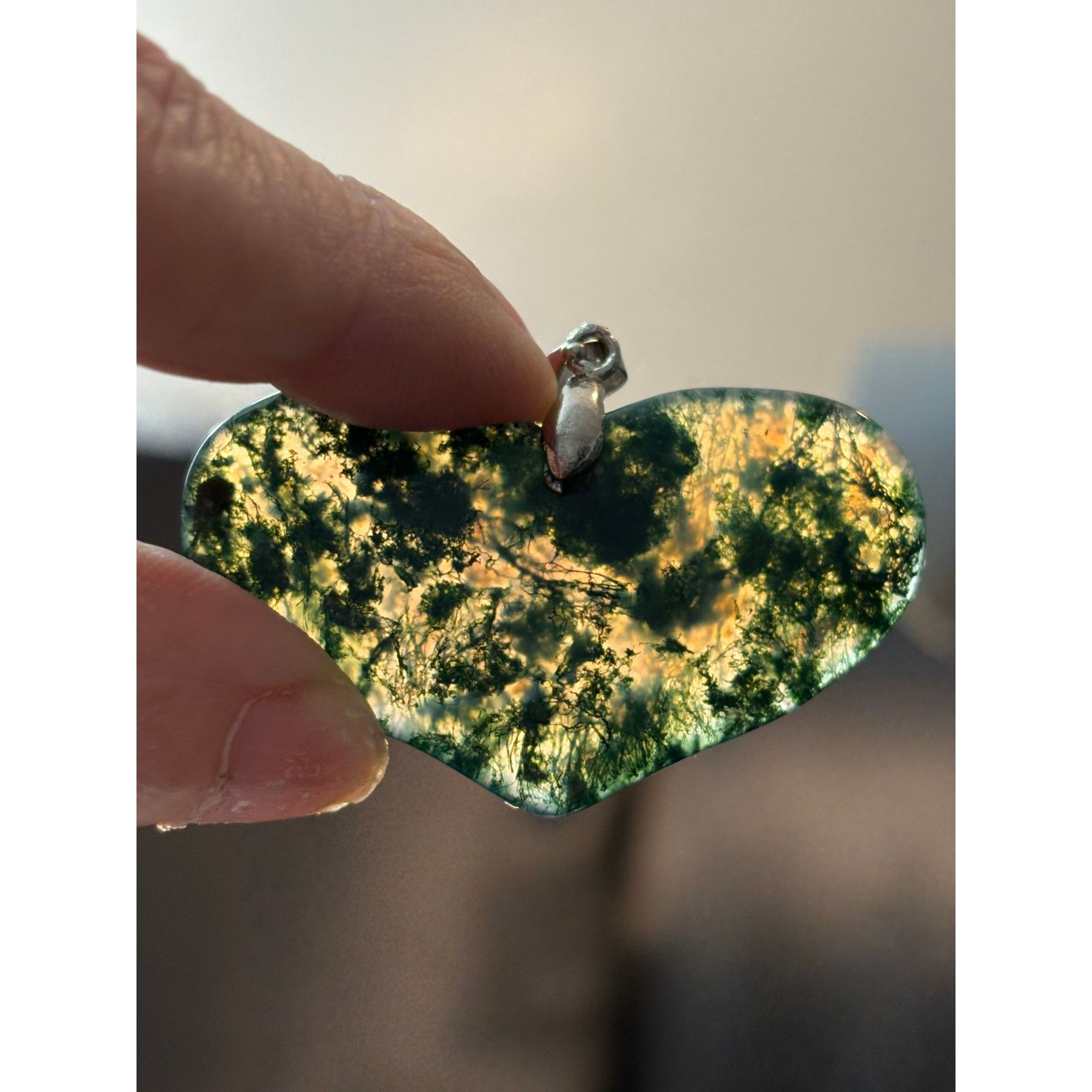 Other Large Moss Agate Heart Pendant with 18K Gold-Filled Bail Size ONE SIZE - 2 Thumbnail
