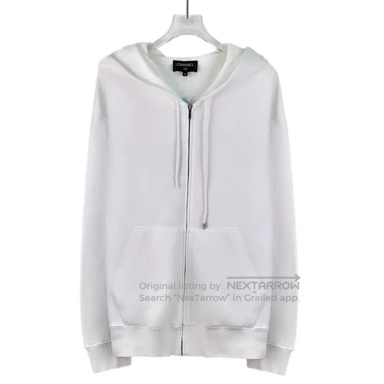 Chanel Chanel White logo letter camelia print cotton hooded zippe Size XL / US 12-14 / IT 48-50 - 1 Thumbnail
