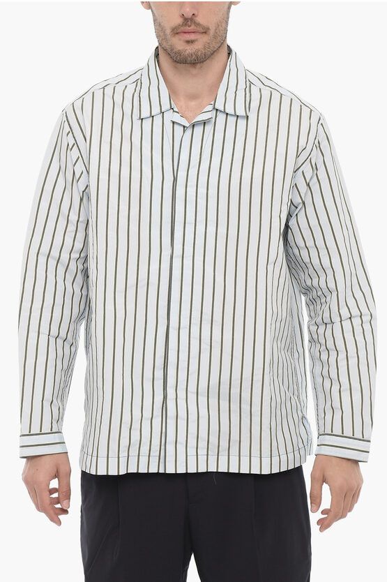 image of Sunnei Hidden Closure Unbalanced Striped Shirt in Bianco/Blu, Men's (Size Large)