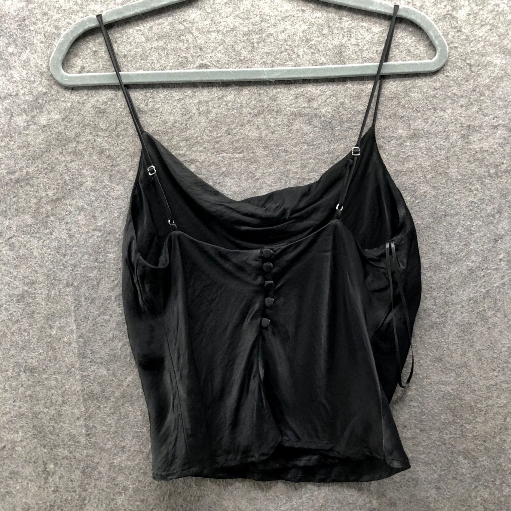 Zara Zara Satin Cropped Cami Slip Top Womens S Black Cowl Neck Button Back Adjustable Spaghetti Straps Size S / US 4 / IT 40 - 2 Thumbnail