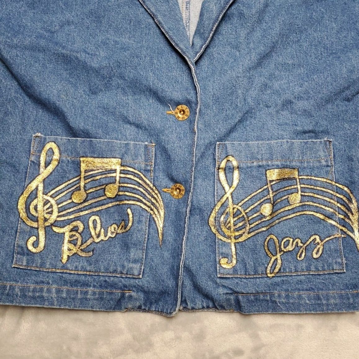 Denime VINTAGE Sunbelt Jacket Womens Large Blue Denim New Orleans Blues Jazz Music 90s Size L / US 10 / IT 46 - 3 Thumbnail