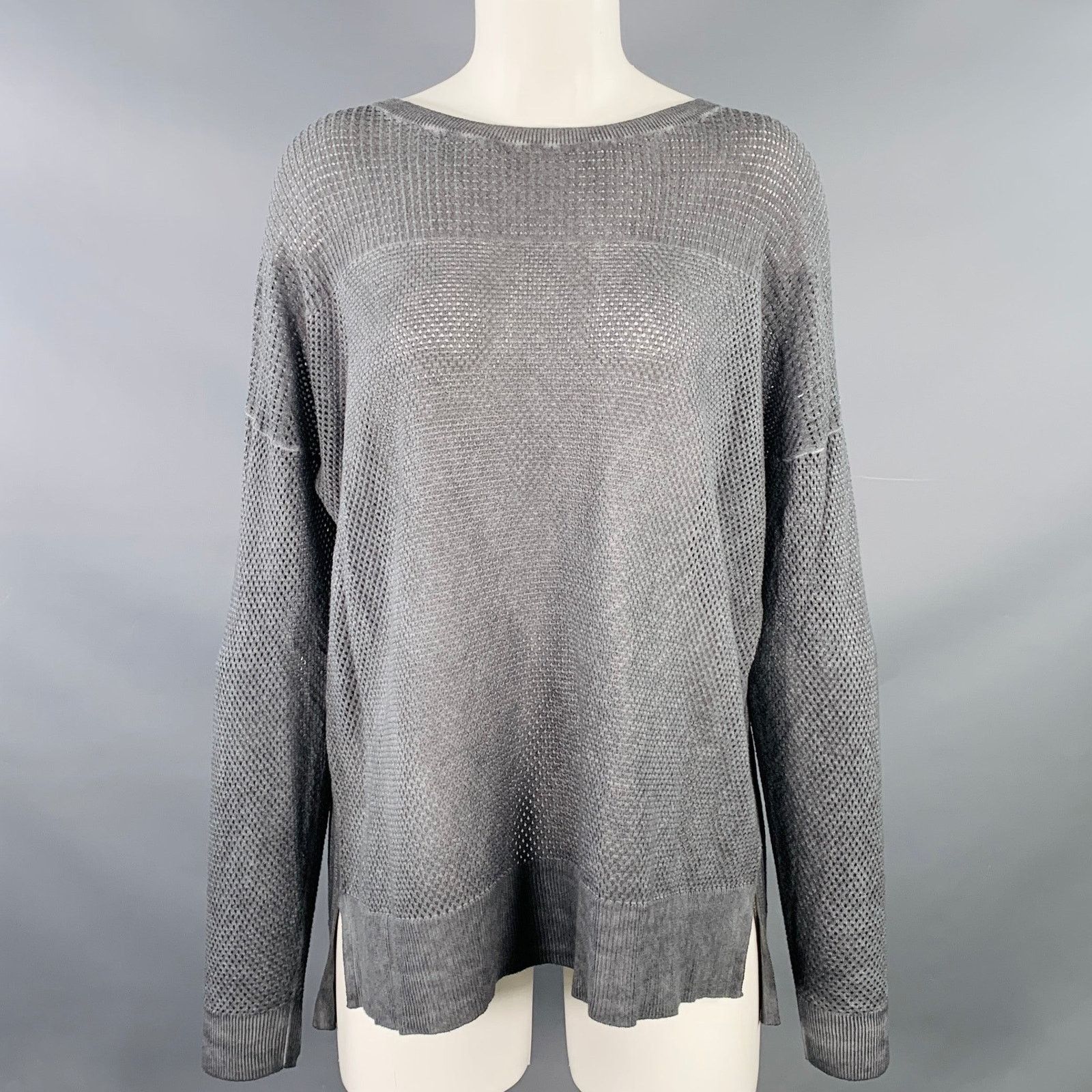 Other M Grey Cotton Waffle Knit Long Sleeve Casual Top Size M / US 6-8 / IT 42-44 - 1 Thumbnail