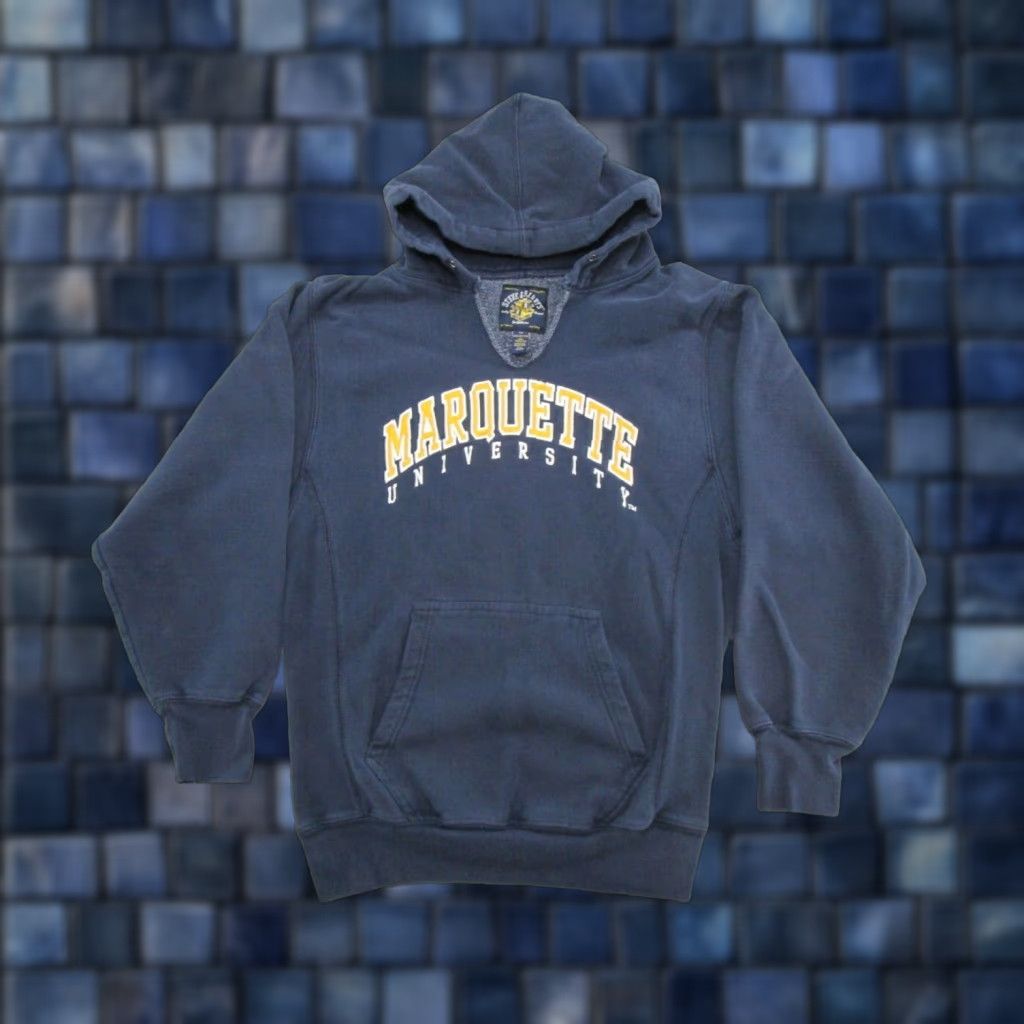 Vintage VINTAGE Steve & Barry's Marquette University Heavy Hoodie Sweatshirt V-Neck XS Blue Mens Hoodie Size US XS / EU 42 / 0 - 1 Thumbnail