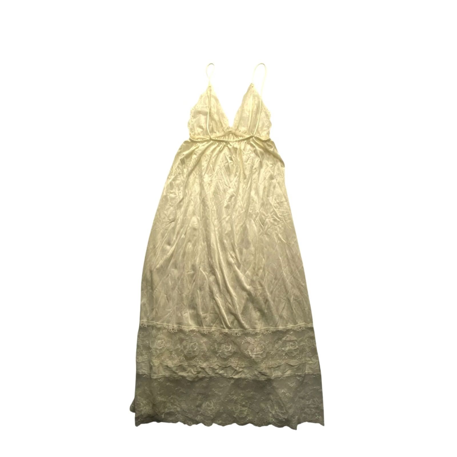 Vintage VINTAGE Miss Elaine Ivory Lace & Satin Nightgown Slip Dress Lace bust and hem accents Womens L Ivory Size L / US 10 / IT 46 - 2 Thumbnail