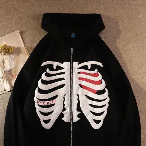 image of Vintage Bones Printed Hoodie in Black, Men's (Size Medium)