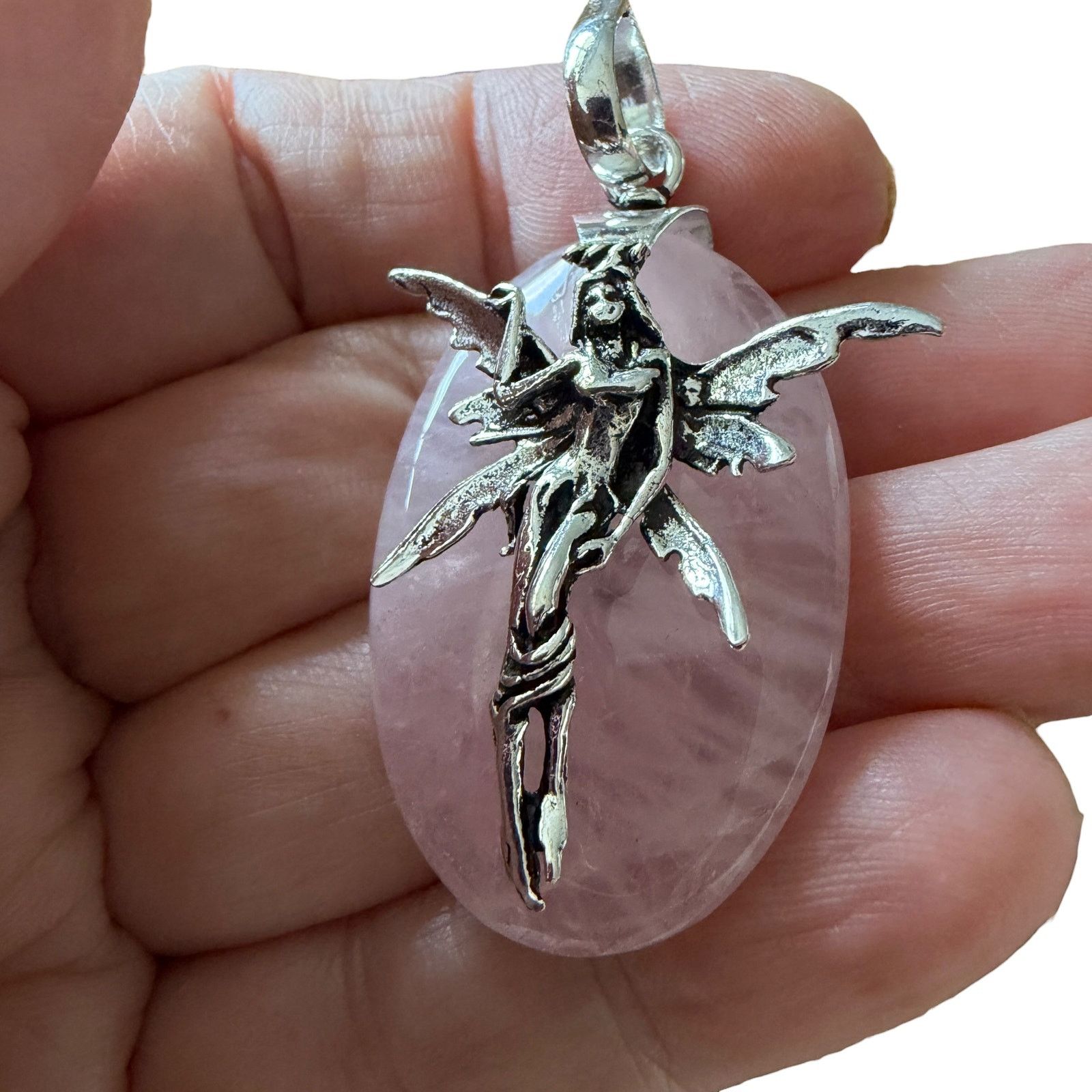 Other Fairy Rose Quartz Pendant Sterling Silver Overlay 2" Size ONE SIZE - 4 Thumbnail