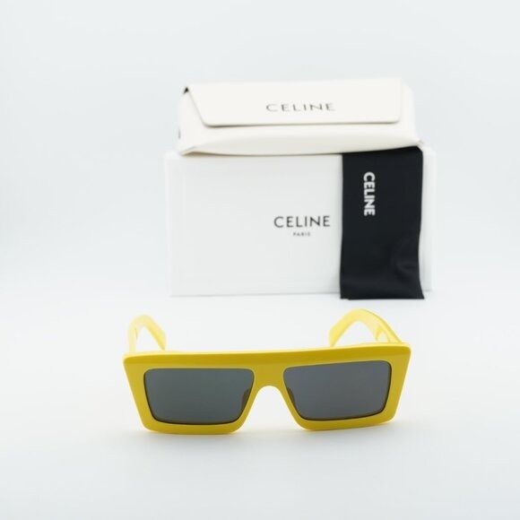 Celine Celine CL40214U 39A Sunglasses Yellow Rectangle Frame, Grey Size ONE SIZE - 10 Thumbnail