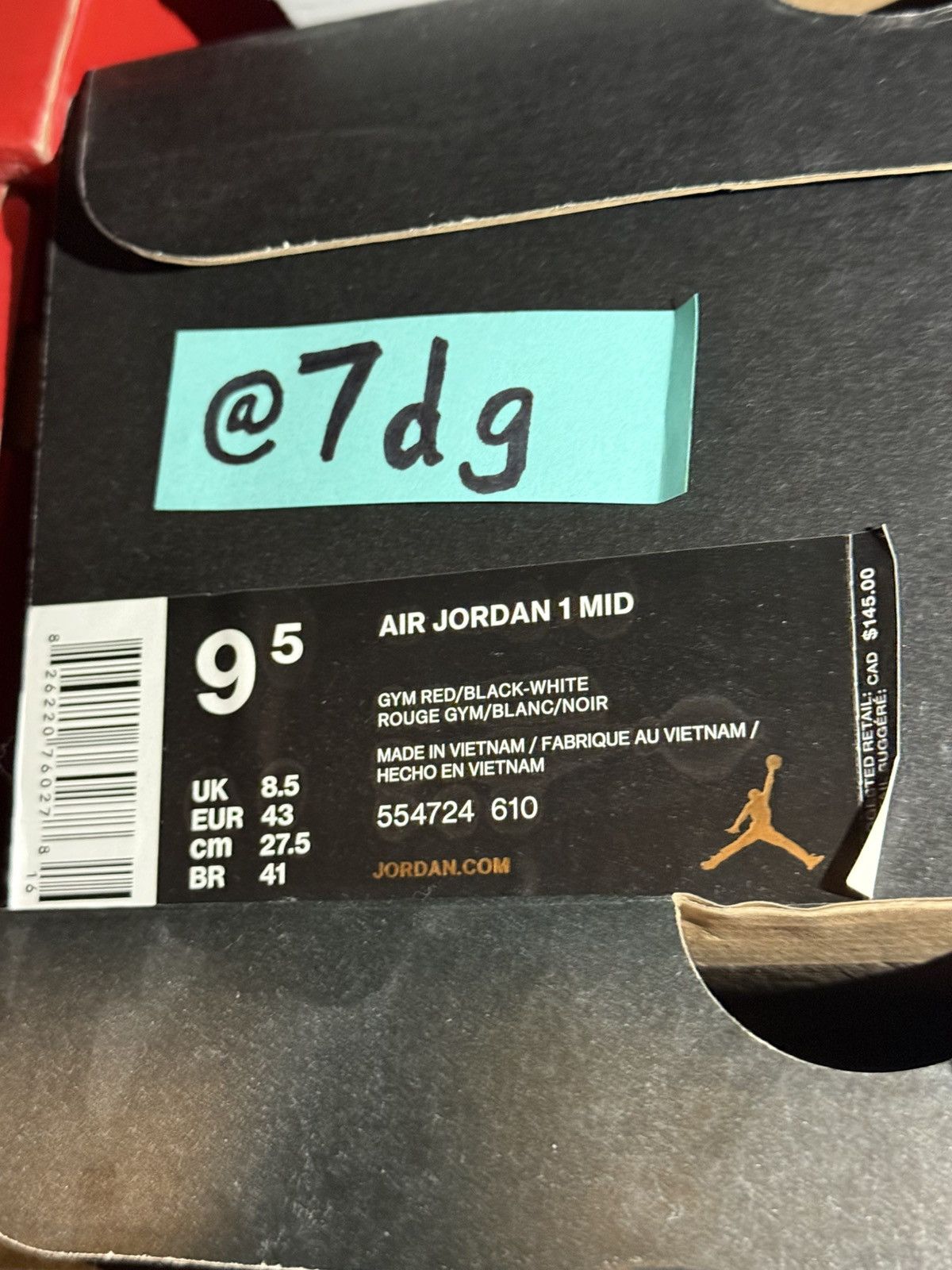 Jordan Brand Air Jordan 1 Mid - Gym Red / Black-White Size US 9.5 / EU 42-43 - 7 Thumbnail
