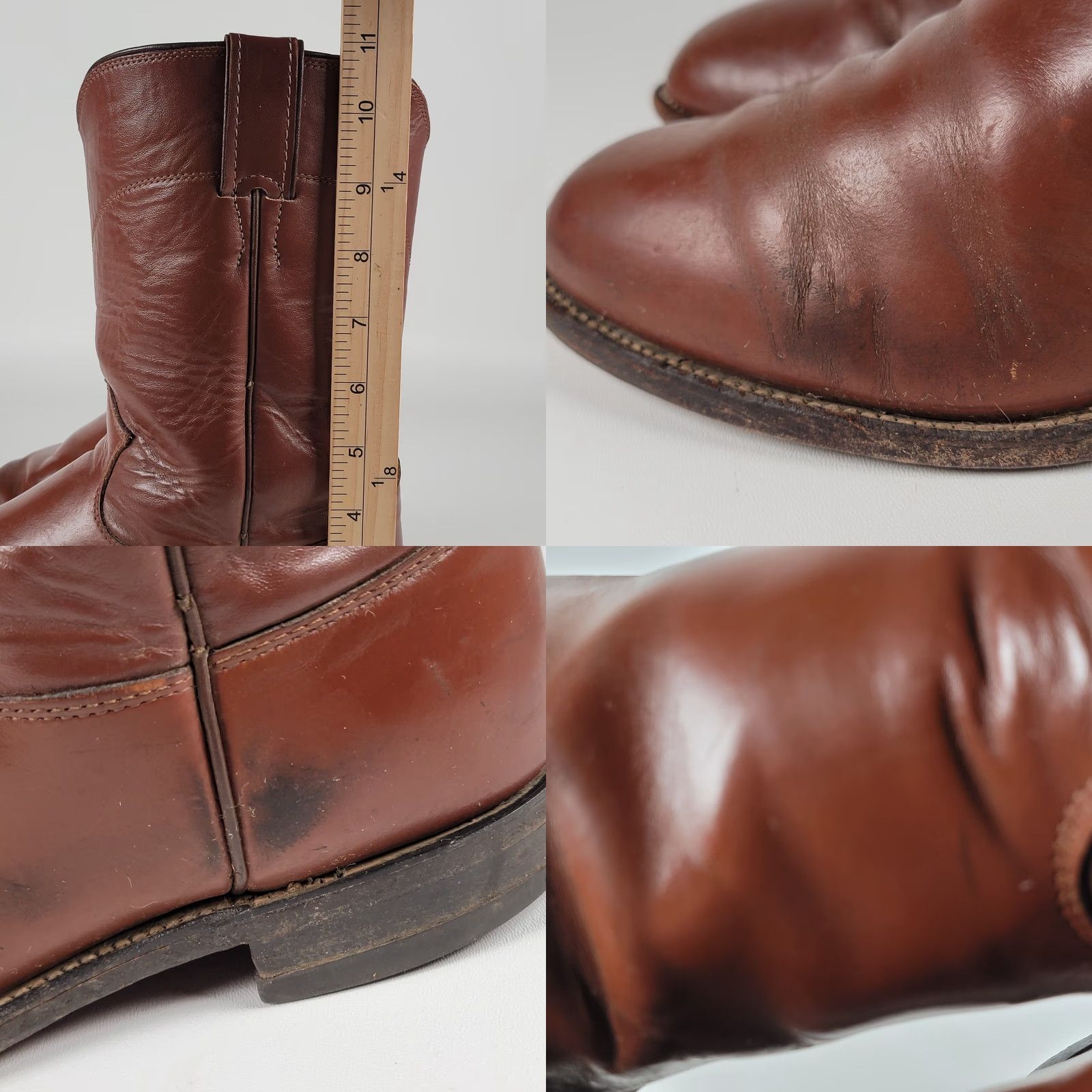 Justin Boots Justin Boots Western Boots Men 9.5 EE Brown Round Toe Pull On Mid-Calf Leather Lining Leather Insole Cowboy Western Style Vintage No Size US 10 / EU 43 - 9 Thumbnail