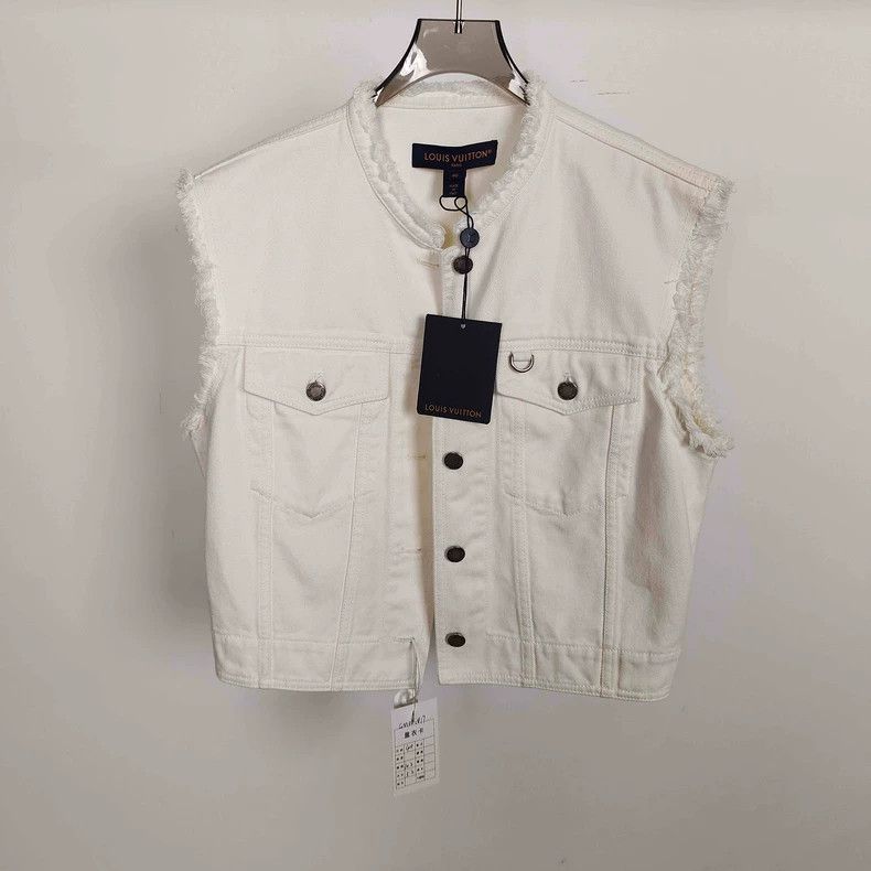 Louis Vuitton White raw-trimmed sleeveless denim jacket