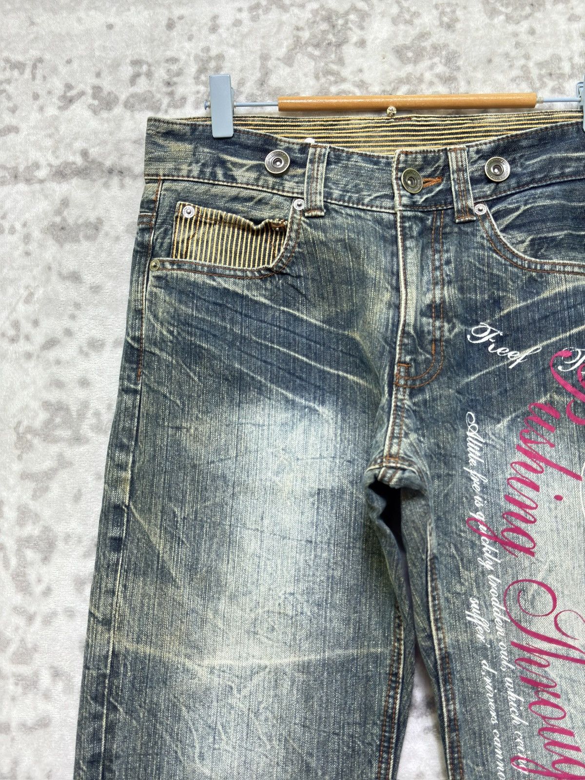 If Six Was Nine Japanese Whiskered & Claw Mark Graphic Poem Print Denim Size US 31 - 4 Thumbnail