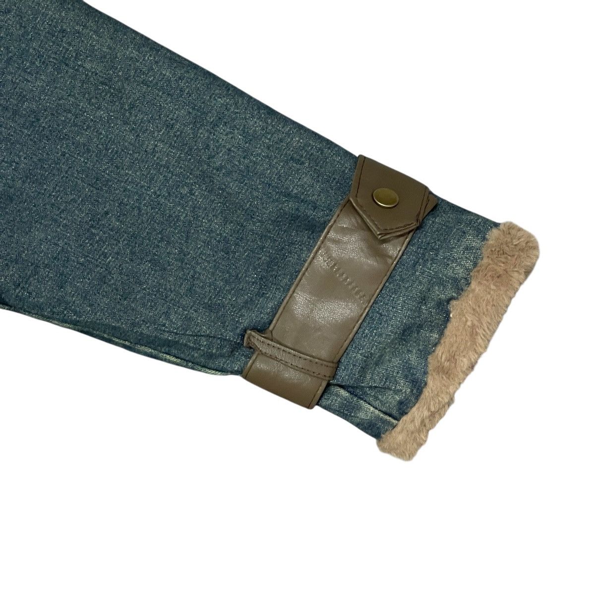 Japanese Brand Vintage Faux Fur Trimmed Denim Jacket — Leather Straps Size L / US 10 / IT 46 - 9 Thumbnail