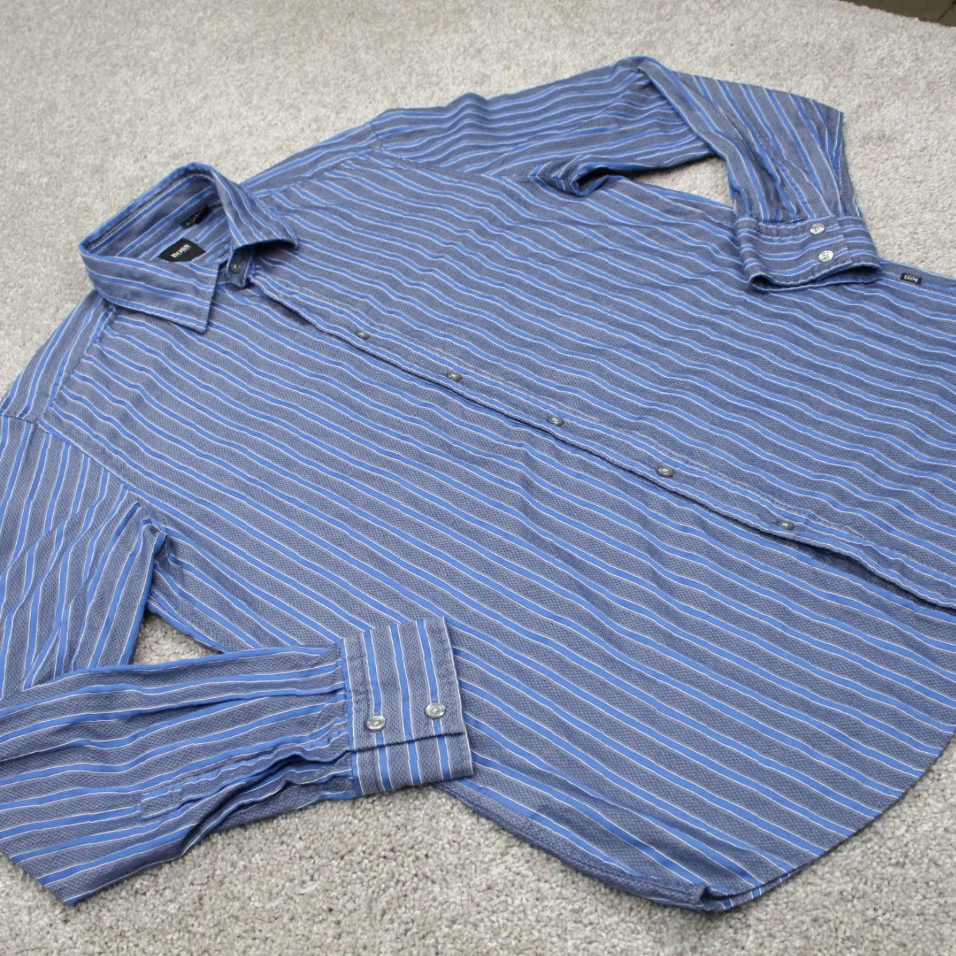 Hugo Boss HUGO BOSS Shirt Mens Large Striped Blue/Gray Cotton L/S Button-Up Lex Size US L / EU 52-54 / 3 - 6 Thumbnail