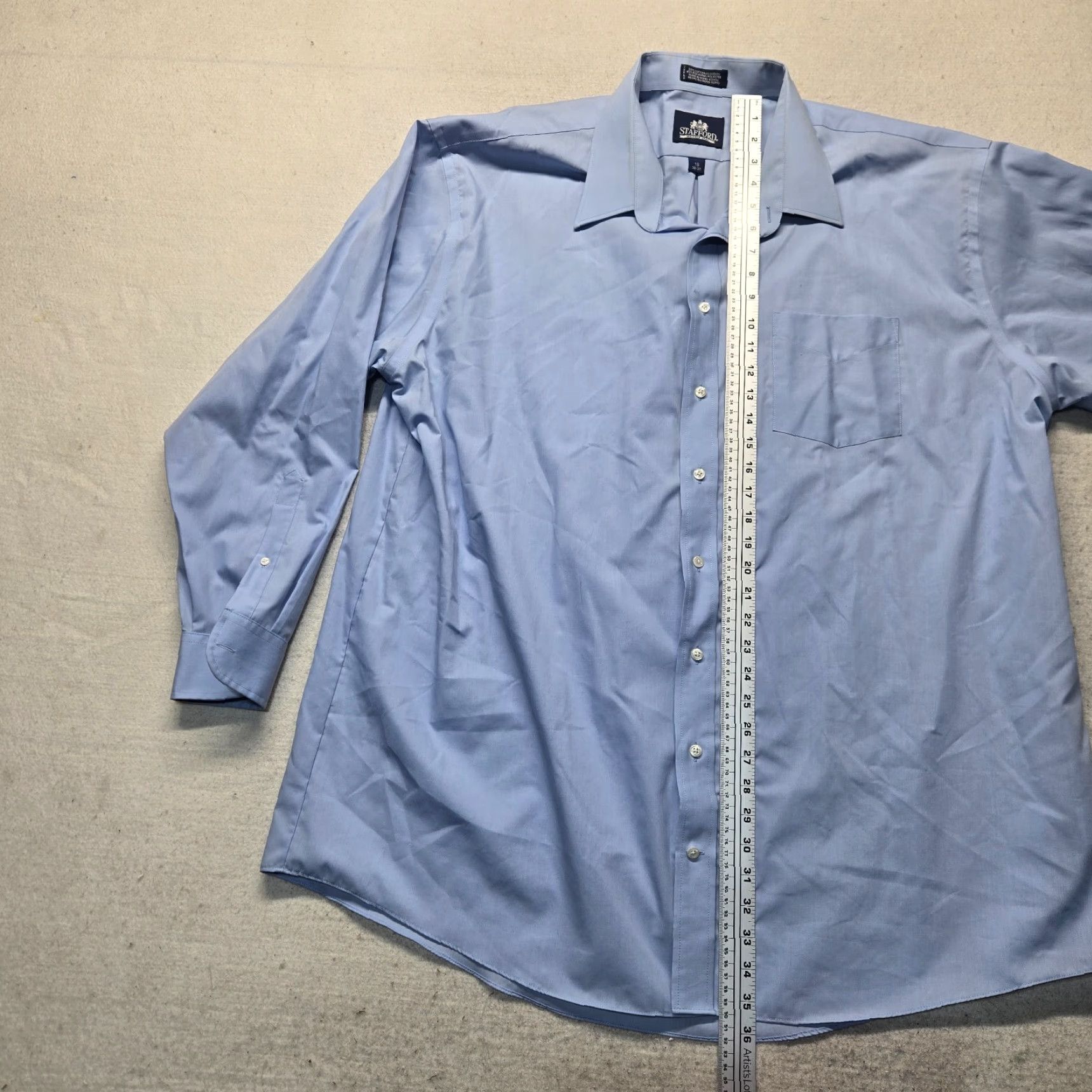 Stafford VINTAGE Stafford Dress Shirt Men 19" Blue Solid Long Sleeve Button Up Collared Pocket Easy Care 19 Mens Size US XXL / EU 58 / 5 - 6 Thumbnail