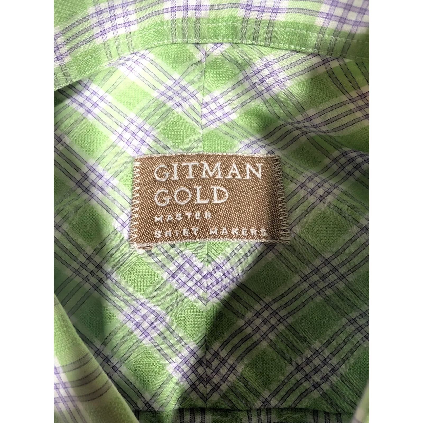 Vintage Gitman Gold Dress Shirt Mens Large Green Plaid Button-Down Long Sleeve Made USA Regular Fit Mens Large Green Plaid Shirt Size 42R - 5 Thumbnail