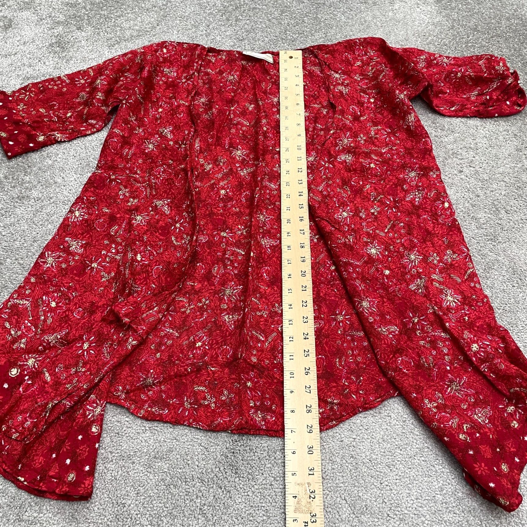 Vintage Dewi Batik Blouse Tunic Casual Red Floral Bohemian Vintage Women M Medium Lace? Size M / US 6-8 / IT 42-44 - 4 Thumbnail